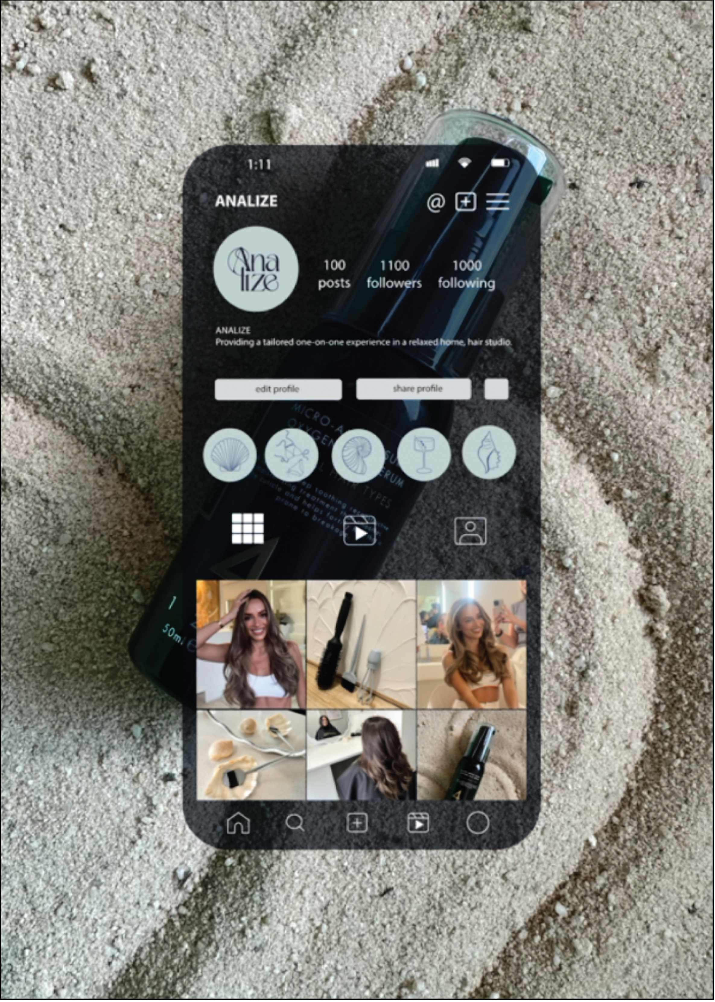 Social media graphics for Analize Hair featuring a soft, coastal-inspired brand identity and cohesive visual design.