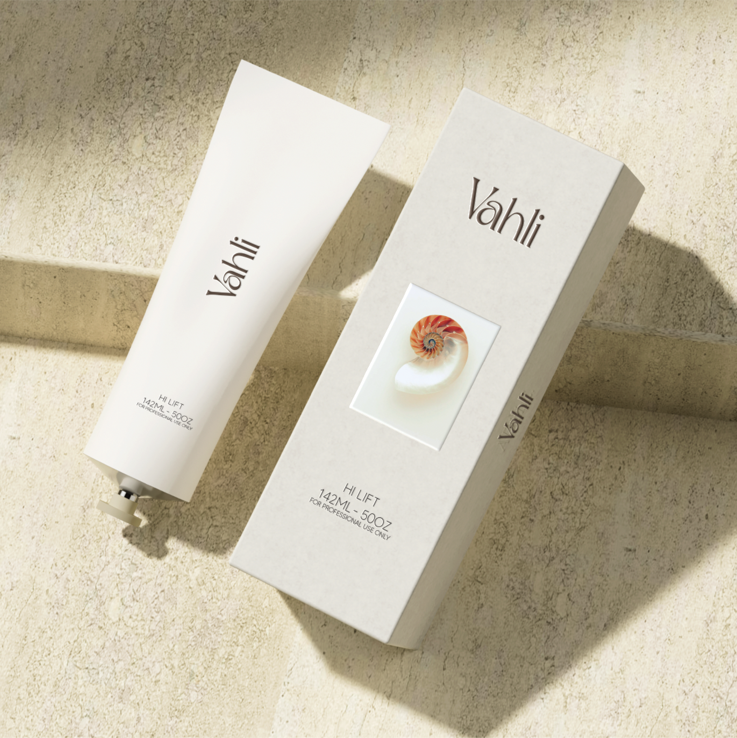 Hairdressing brand product packaging design with refined branding and cohesive visual identity.