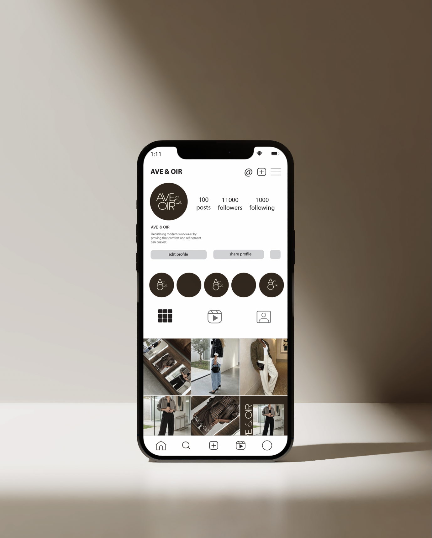Social media graphics for a fashion-led brand featuring cohesive layouts, styled imagery and refined typography.