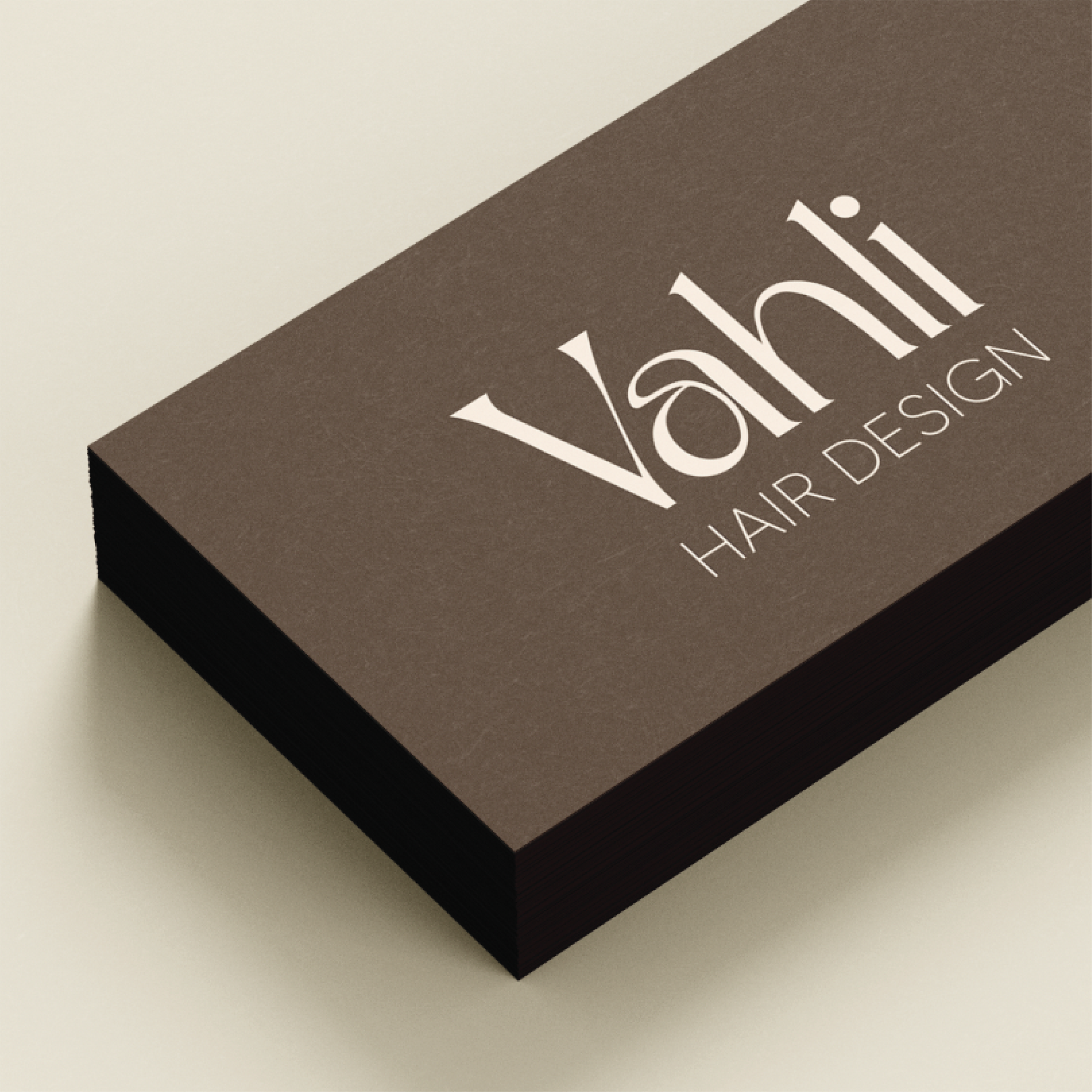 Business card design for Hairdressing brand, using soft, refined typography.