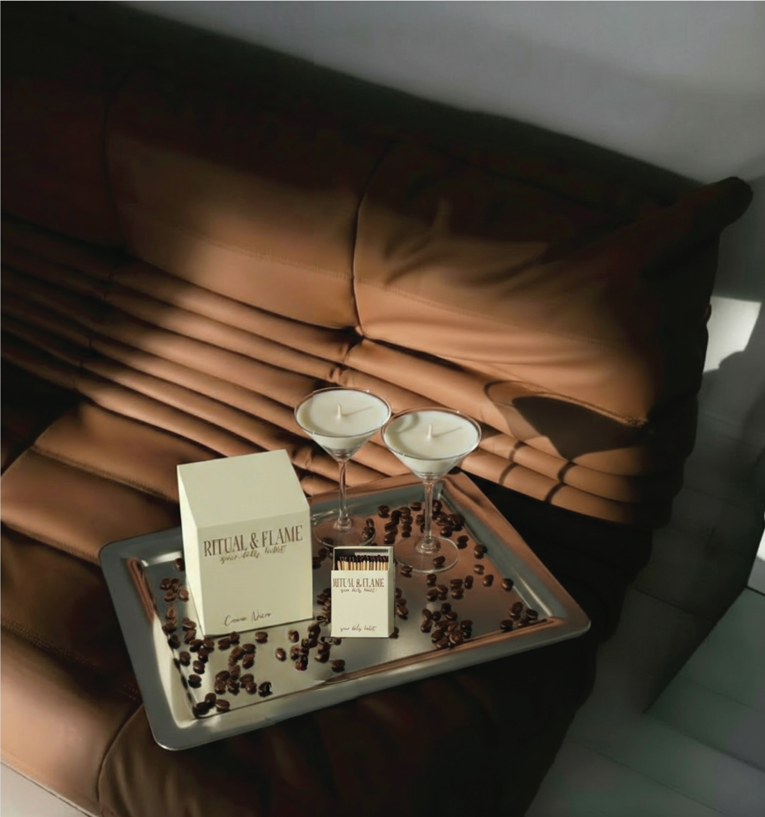 Candle branding and packaging design showcasing product labels and minimalist visual identity