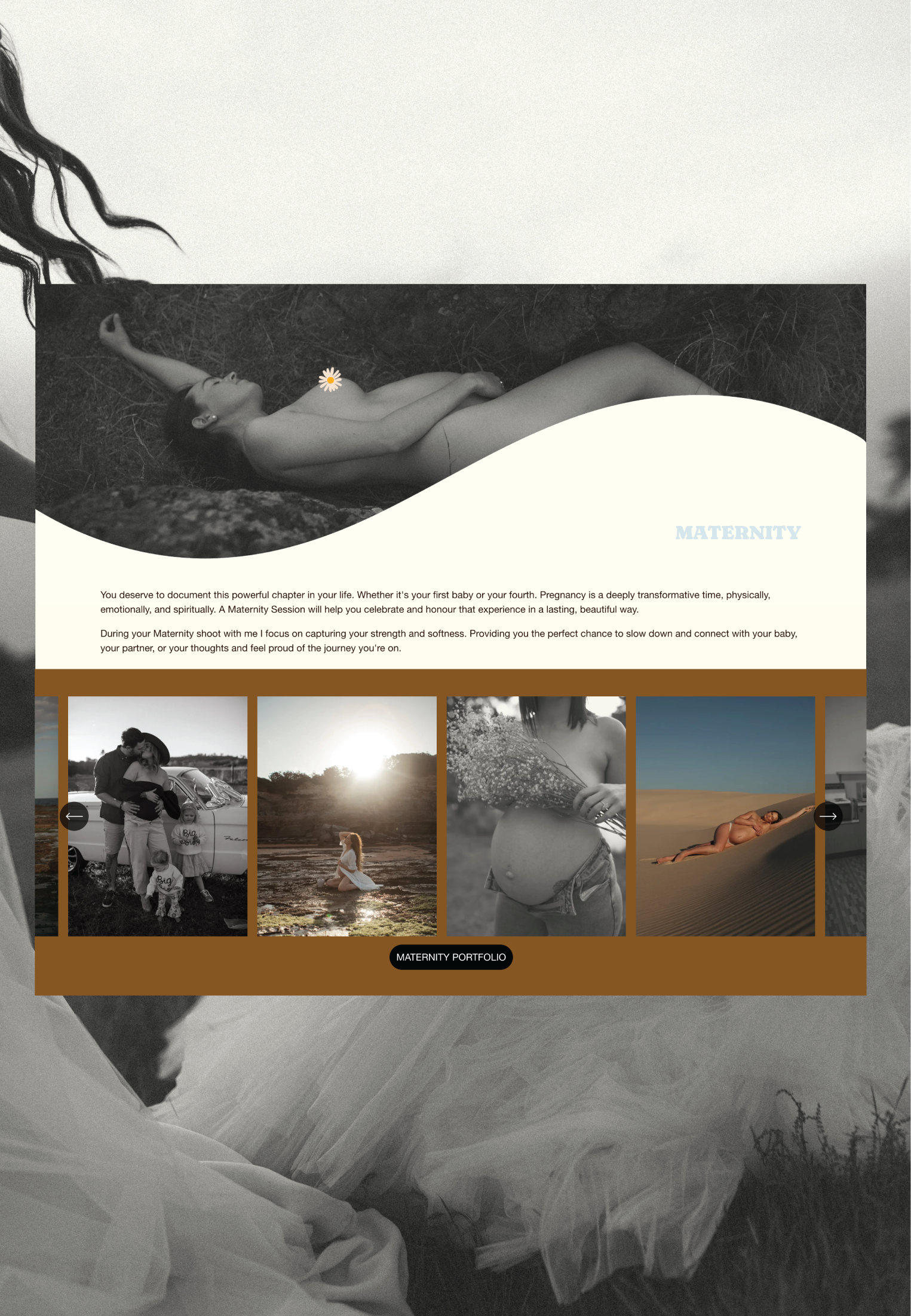 Jade Jones Photography's website, showcasing her maternity portfolio.