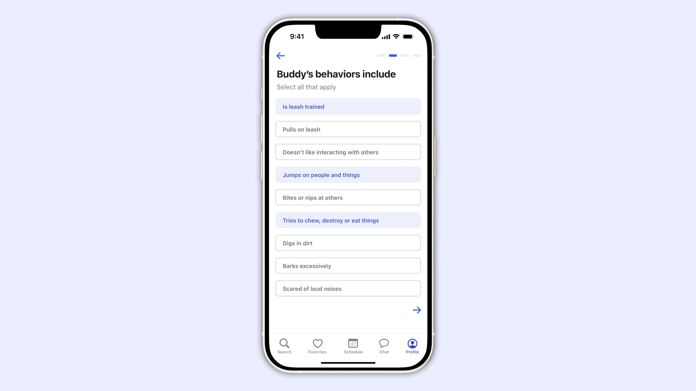 sign up step 3: behaviors
