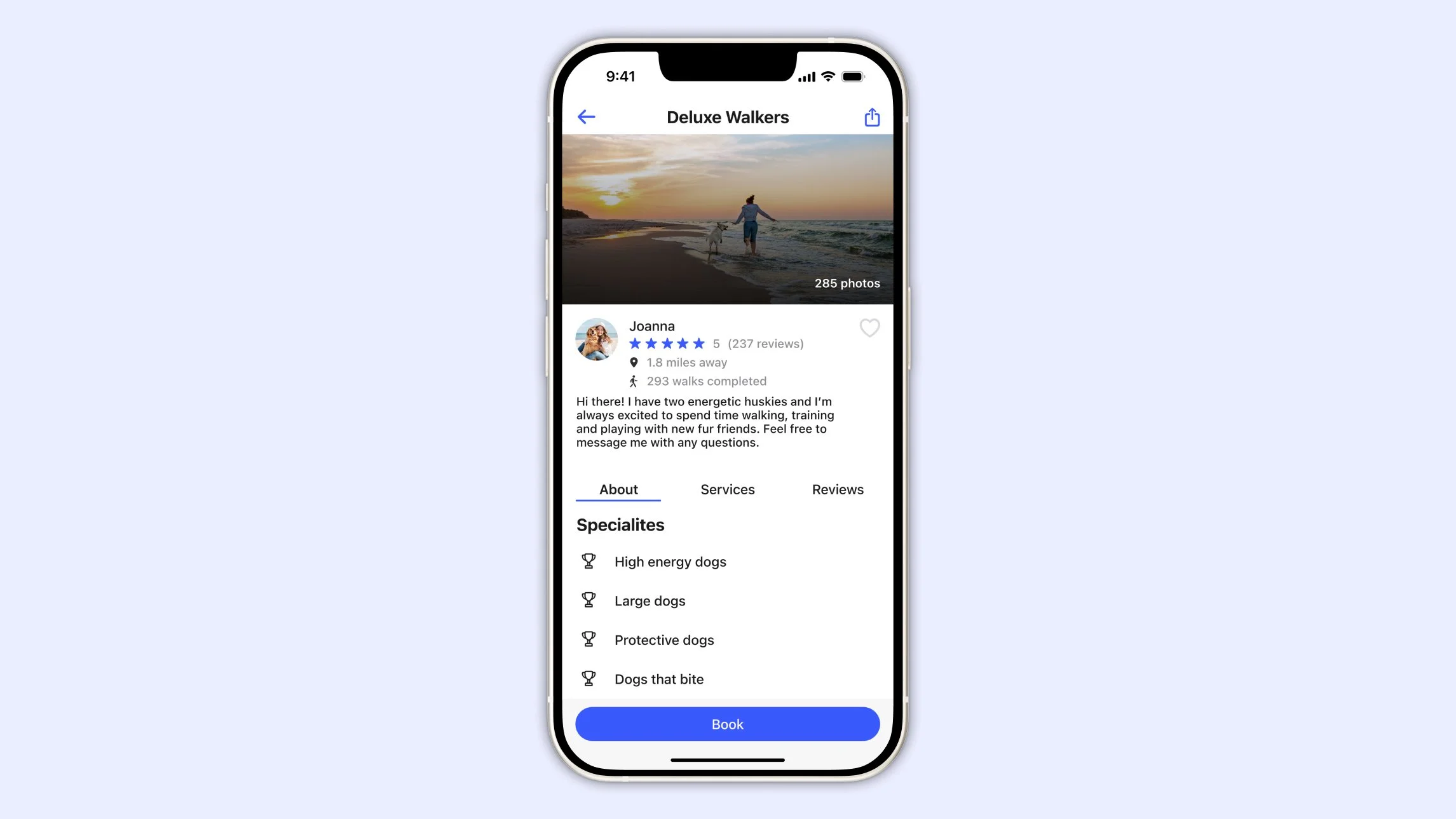 deluxe walker user profile, about section