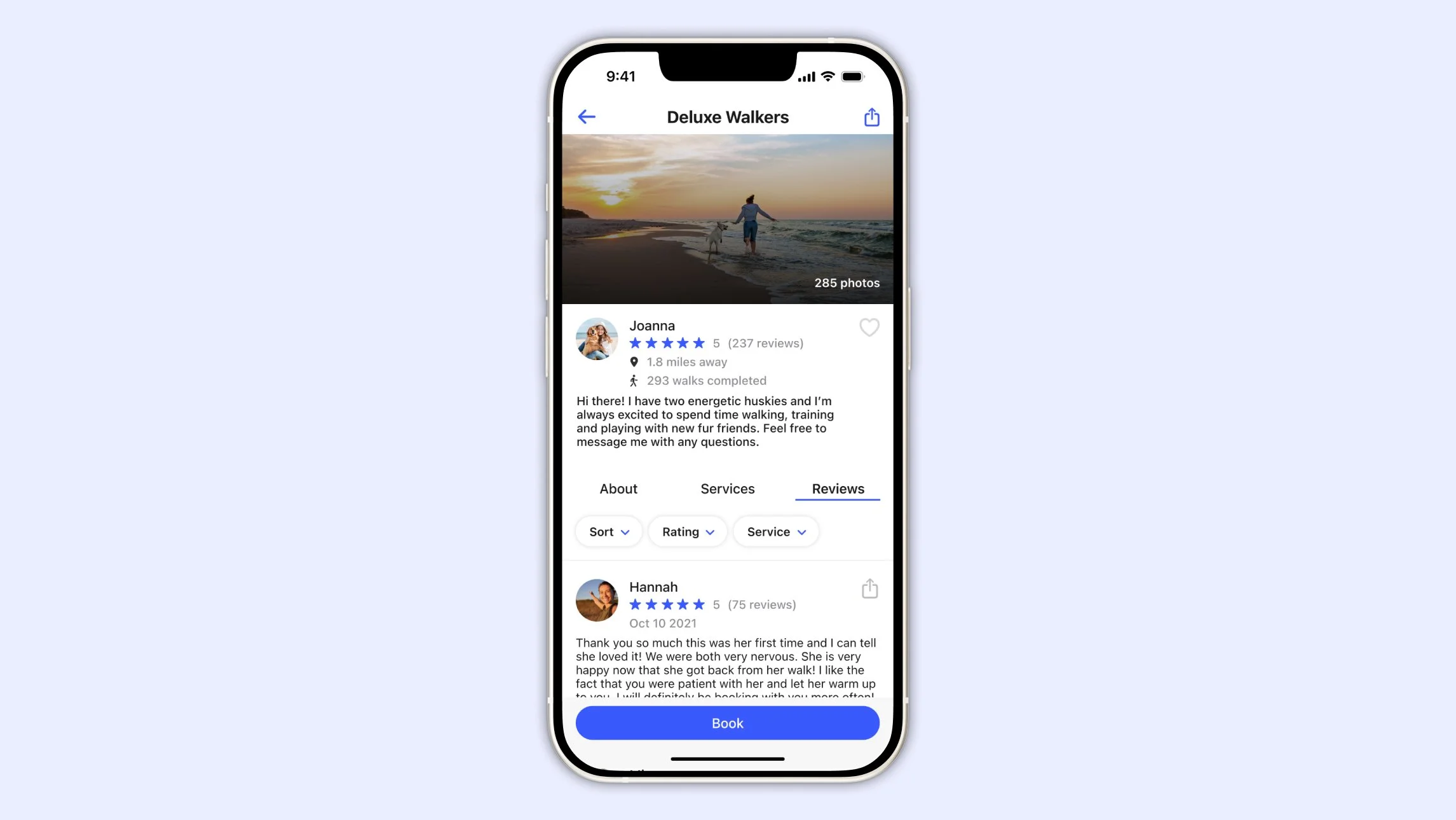 deluxe walker user profile, reviews section