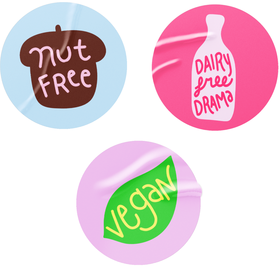 nut free, dairy free and vegan stickers
