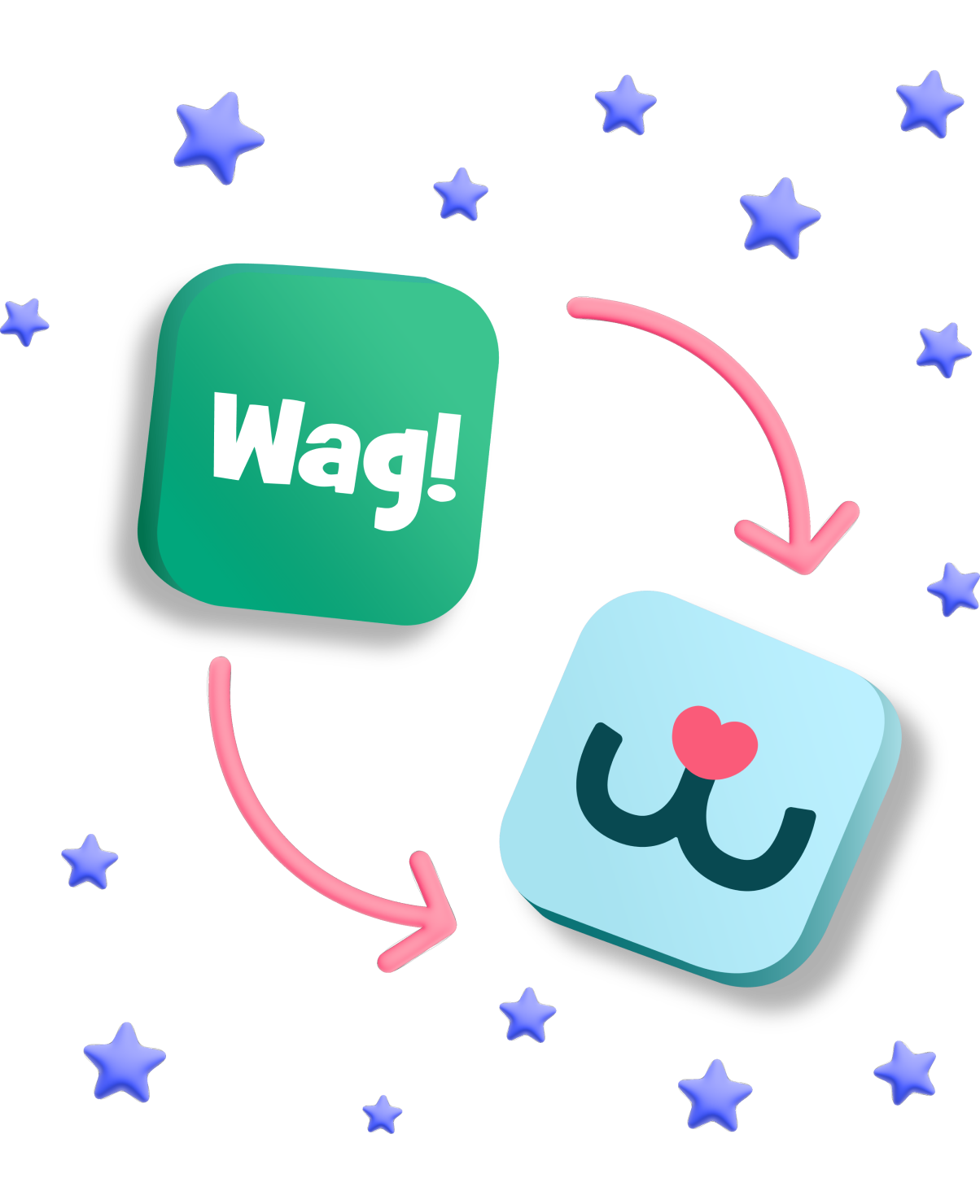 Illustration comparing wag's pet app to pawsome's pet app. pet