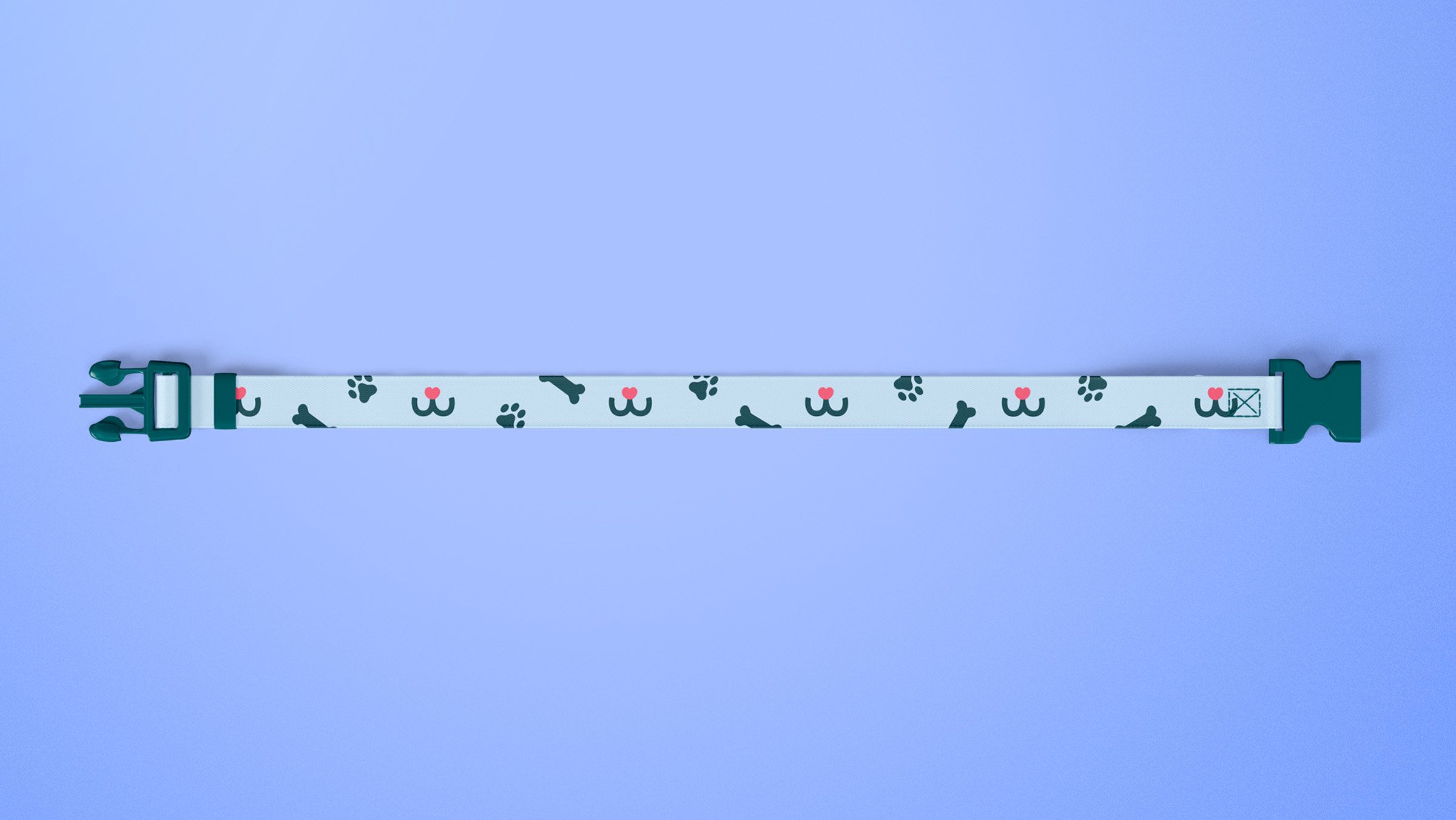 opened dog collar with company logo and pattern