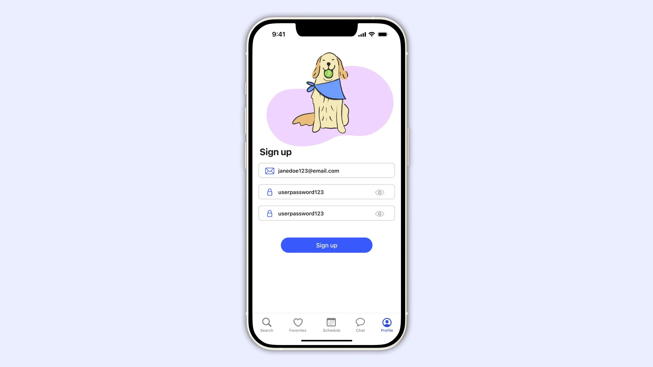 sign up screen