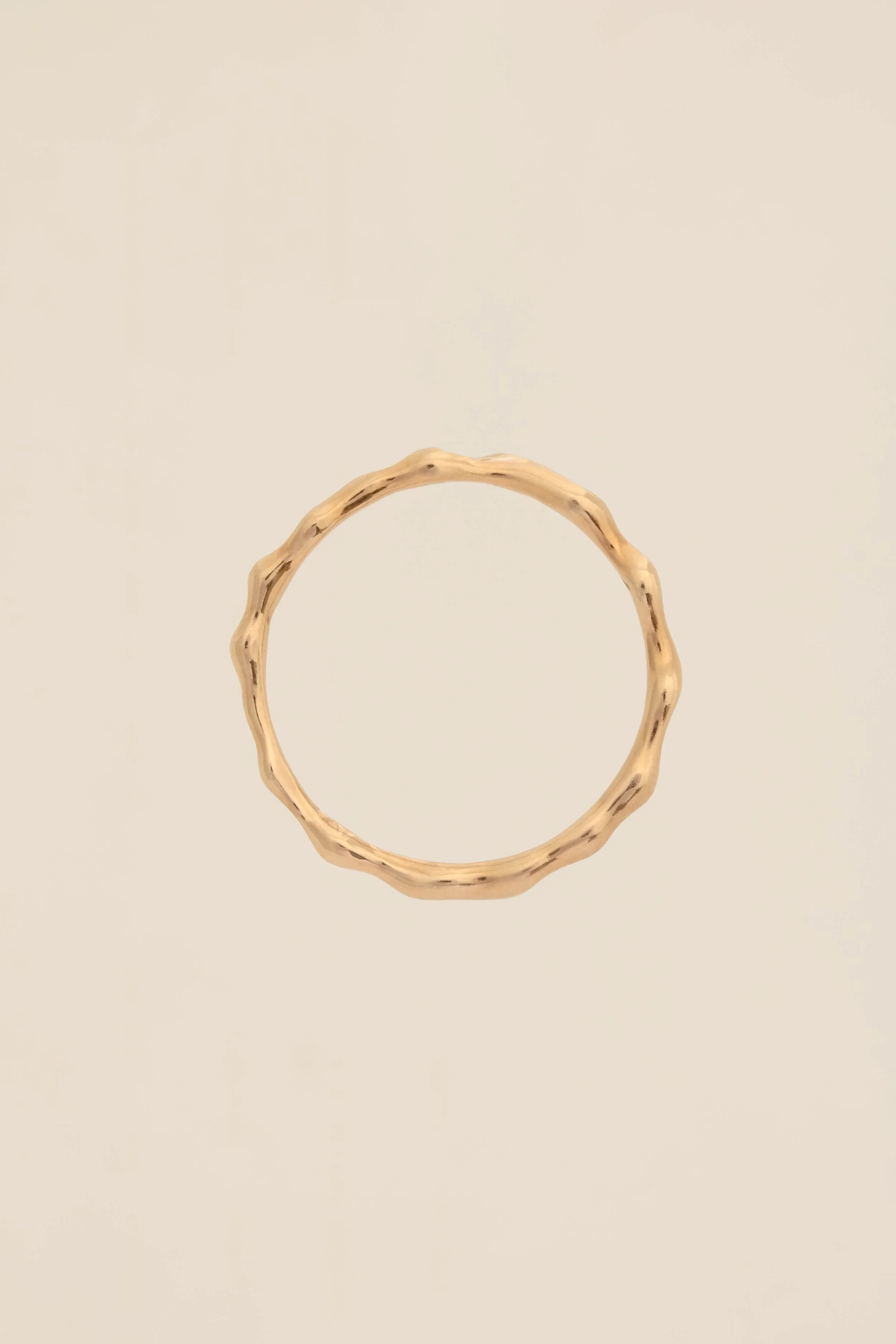 Side profile of Solid 9ct Gold Molten Stacker Ring with Smooth Texture