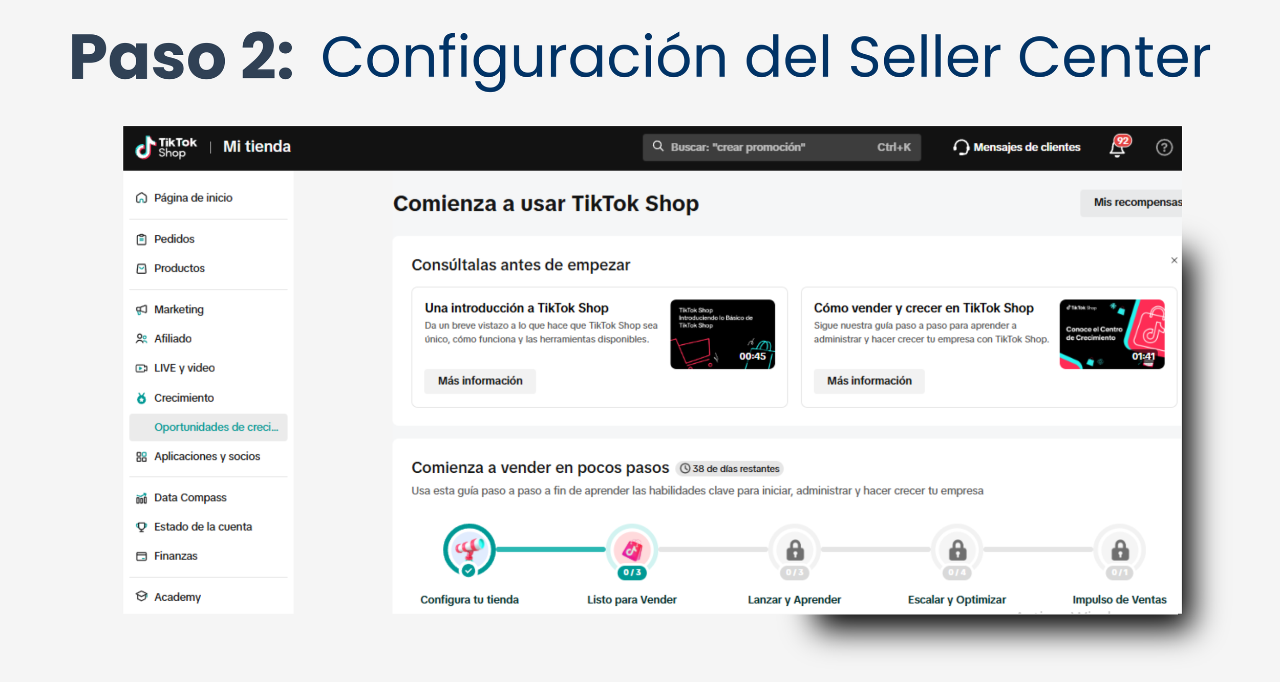 Configuración del Seller Center:
- Alta de almacén (Warehouse).
- Sincronización de catálogo.
-Configuración de métodos de envío (TikTok Shipping vs. Seller Shipping).