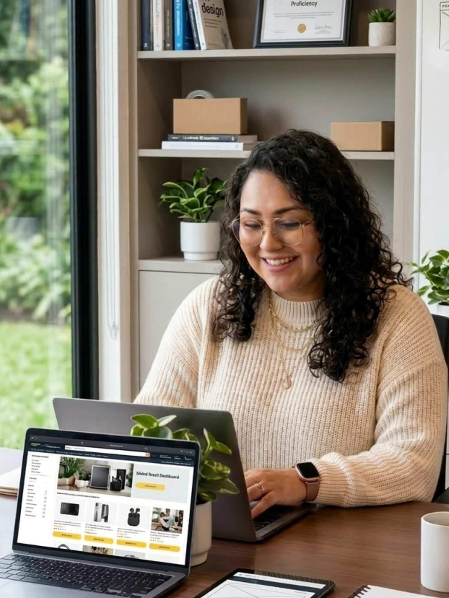 Diseñadora creando tiendas de marca dentro de Amazon, contenido A+ y videos