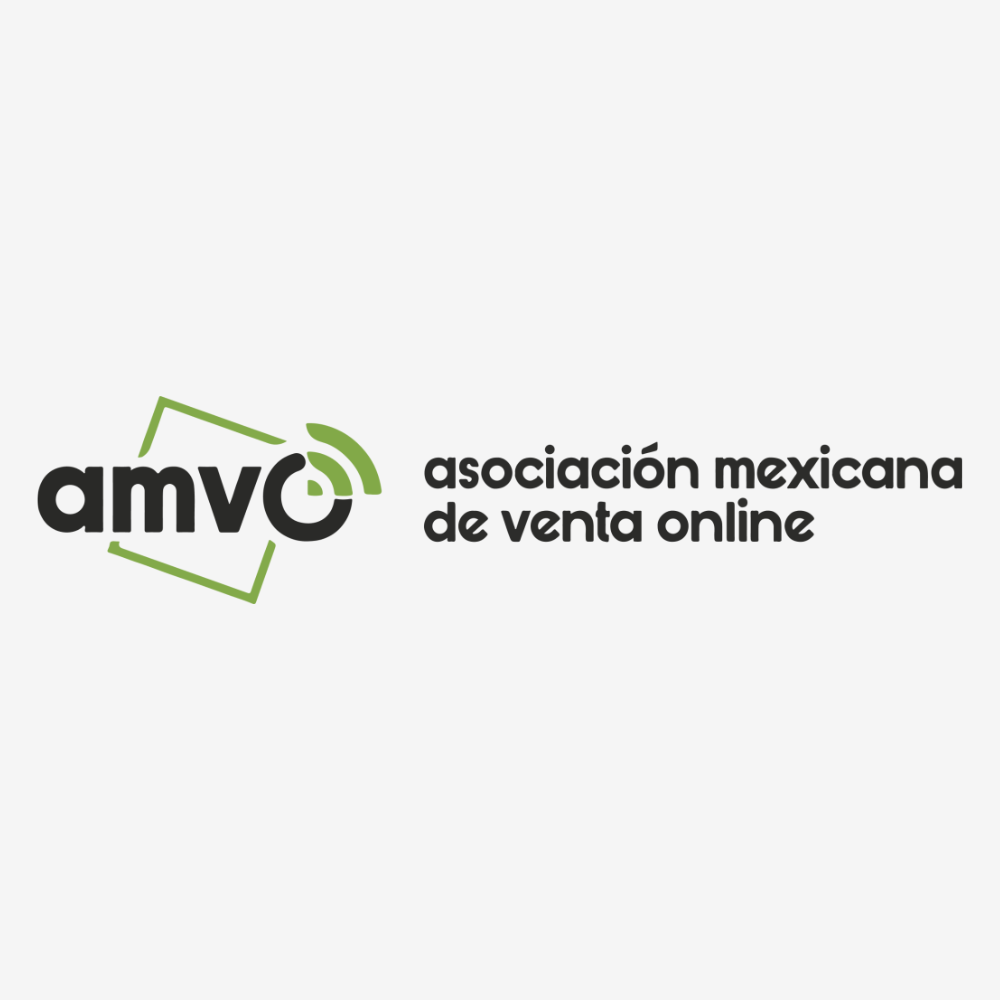 Logotipo de la Asociación Mexicana de Venta Online (AMVO) con letras y gráficos en negro y verde.