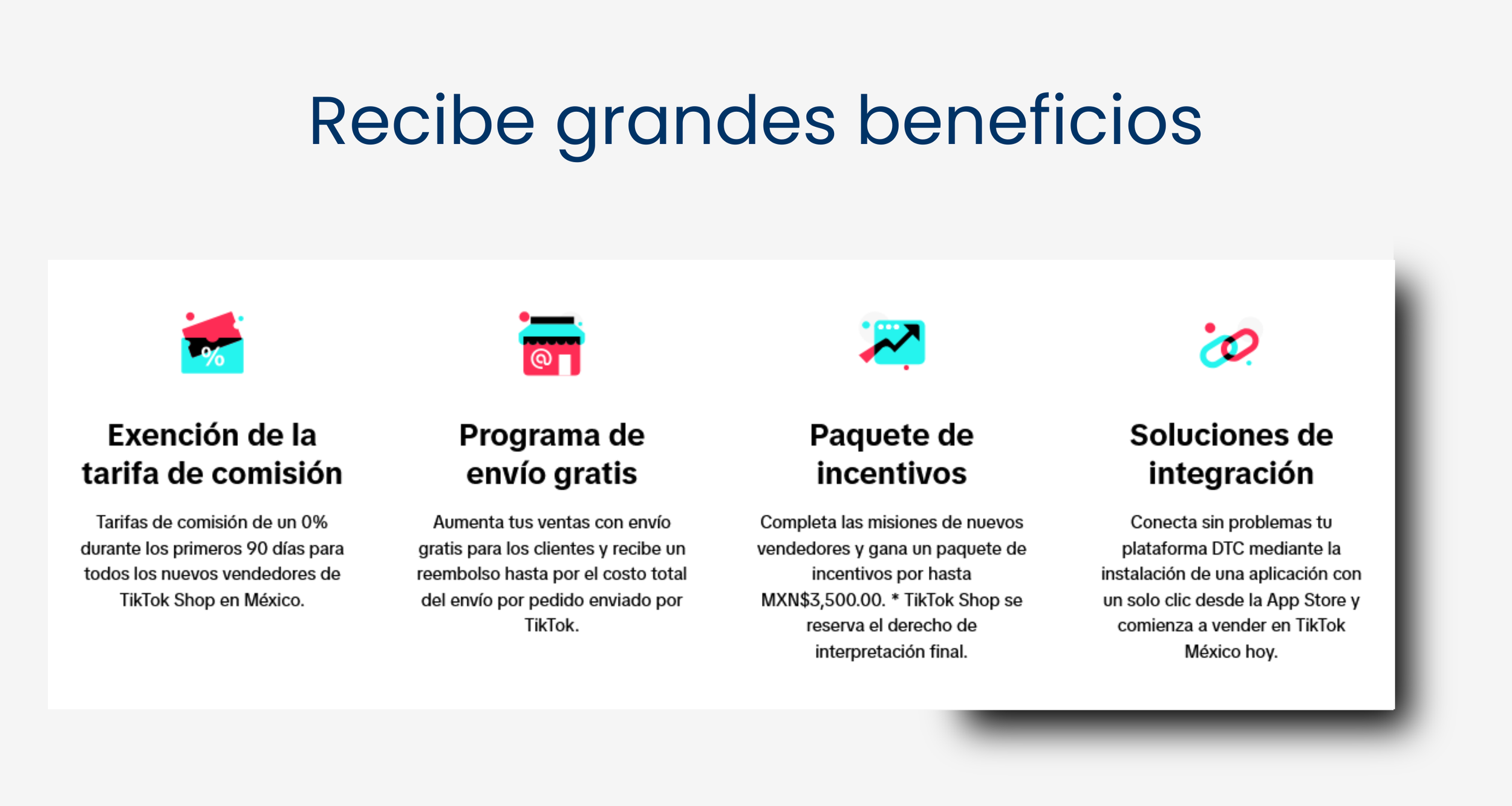 Beneficios Exclusivos:
-Cupones de envío gratis pagados por TikTok.
-Comisiones reducidas por lanzamiento.
-Acceso a campañas de "Hot Sale" de TikTok.