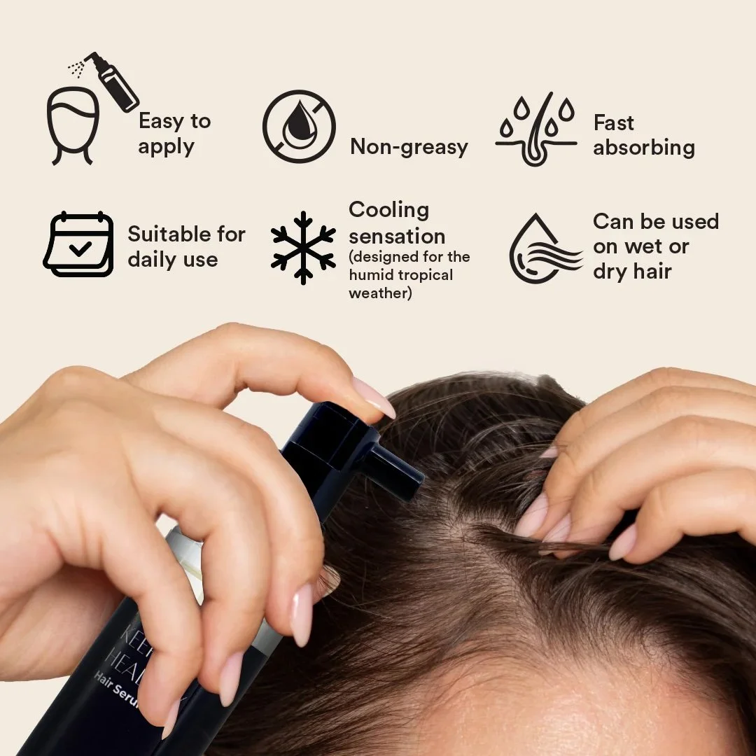 MIRIQA Hair Serum packaging detail showing benefits