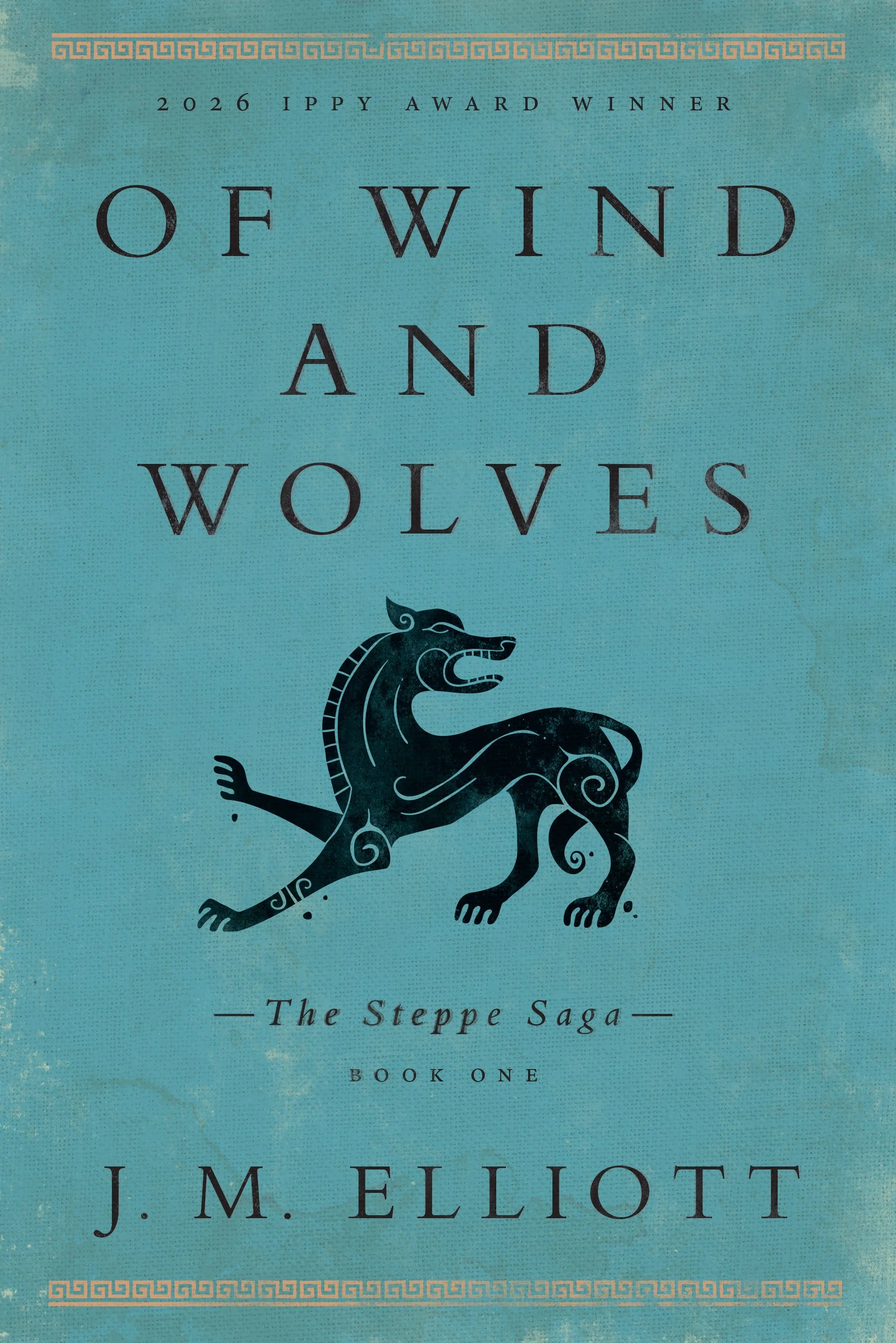 Of Wind and Wolves Book cover; Scythian animal style figures, Pazyryk carpet