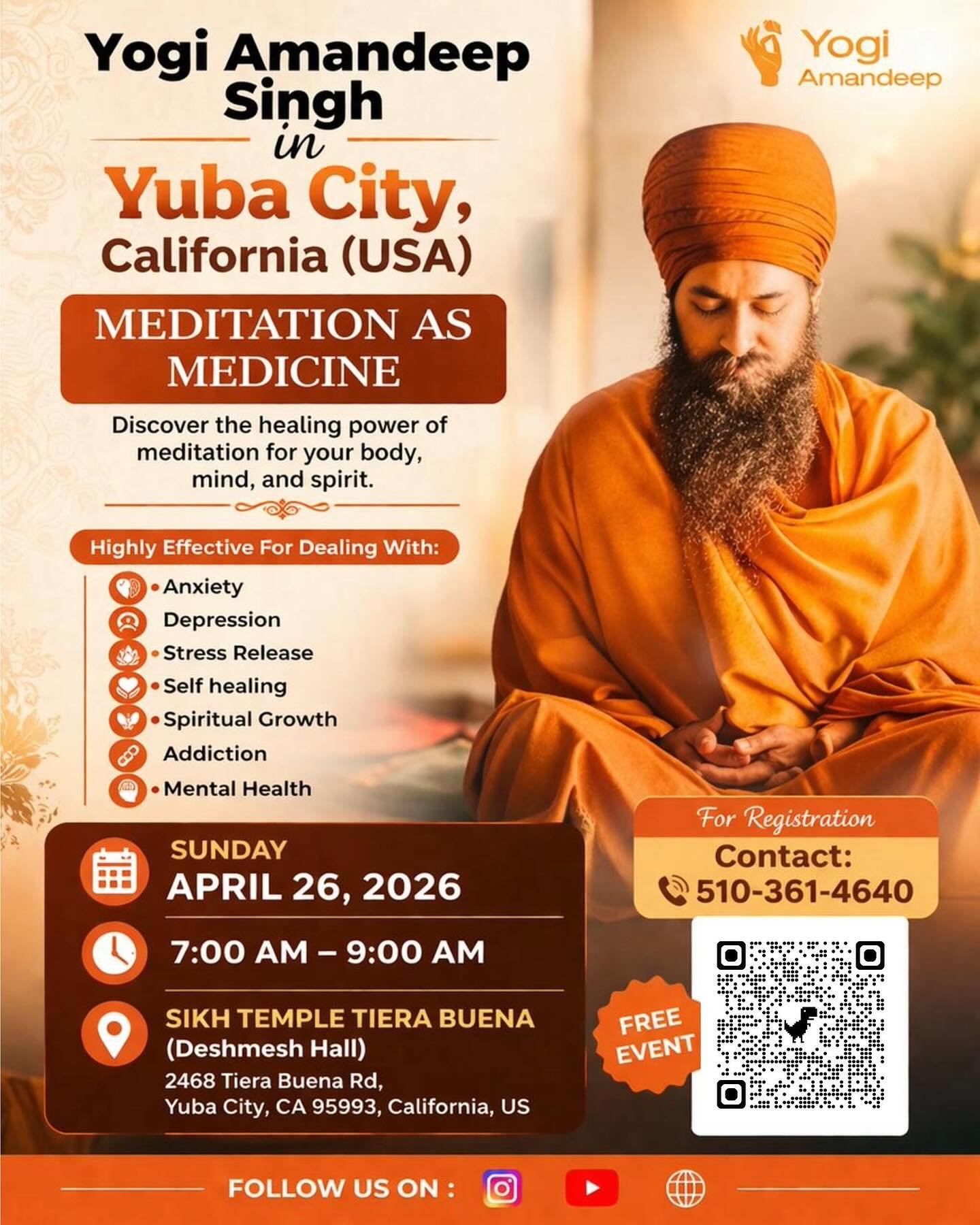 Yogi Amandeep in Yuba City
California 
.
.
.
.
#yogi #yoga  #yogiamandeep #sadhna #transformation #mantra #healing #breath #pavanguru
#kundalini #health #dharma #meditation