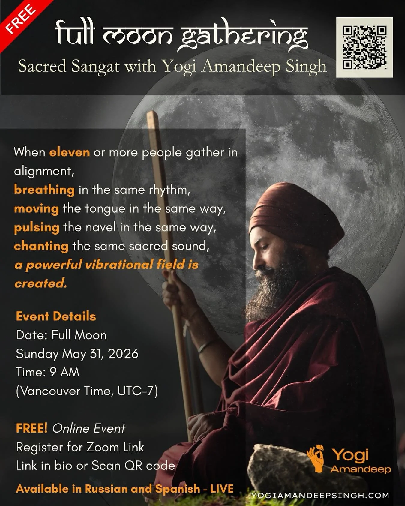 Full Moon Satsang 
31 May on line free Full moon event
Link in bio
Www.yogiamandeepsingh.com 
.
.
.
.
.
#yogi #yoga  #yogiamandeep #sadhna #transformation #mantra #healing #breath
#kundalini #health #dharma #meditation #satnam #sutra #tantra 
#fullmo