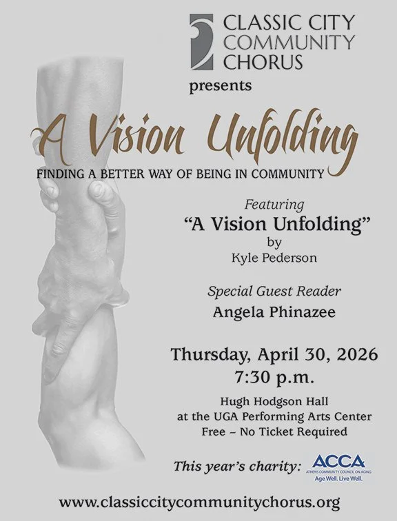 Flyer for this Spring's CCCC concert, titled "A Vision Unfolding".