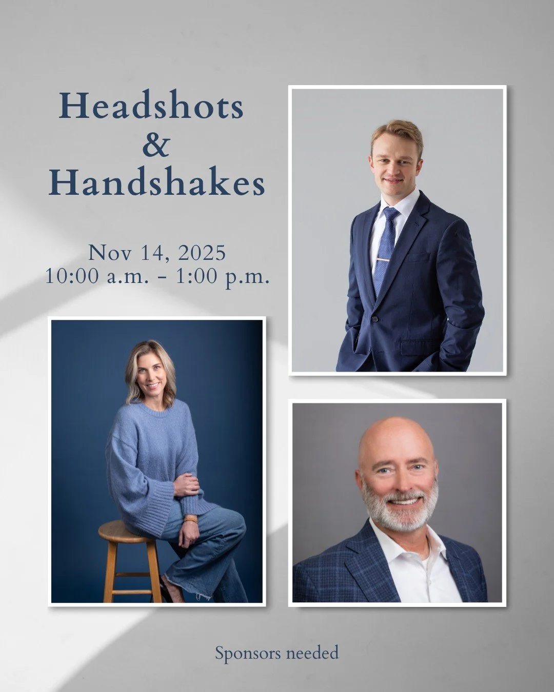 Would you like to be a part of the Headshots &amp; Handshakes Event on November 14th from 10 am - 1 pm?

These events take a village to make successful!

I&rsquo;m looking for one or two sponsors to provide food and drinks in exchange for a display t