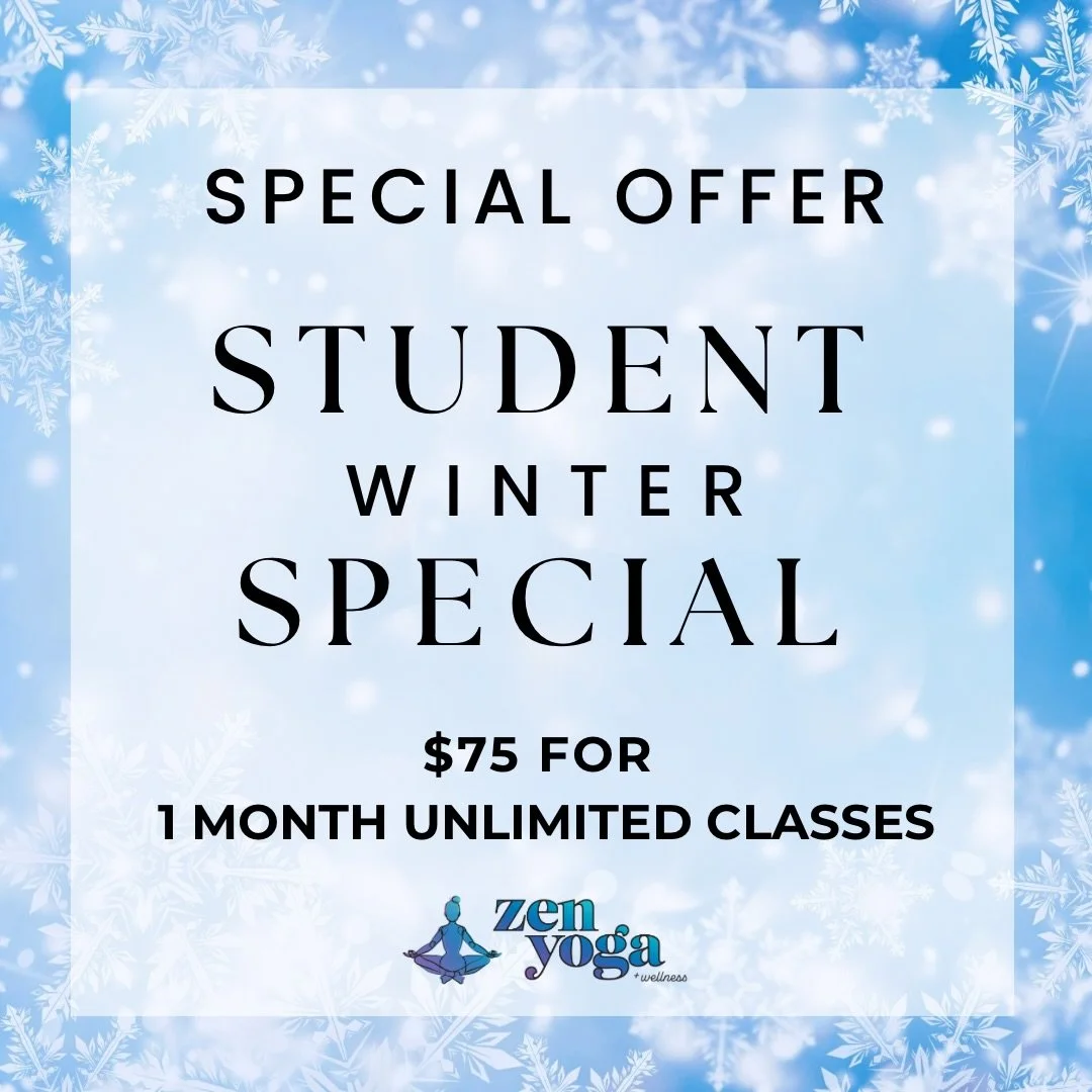 Home for Christmas break and looking to stay active, grounded, and feeling your best? We&rsquo;ve got you covered!!

For a limited time, students can enjoy 1 month of UNLIMITED classes for just $75! This is the perfect way to move, de-stress, and res