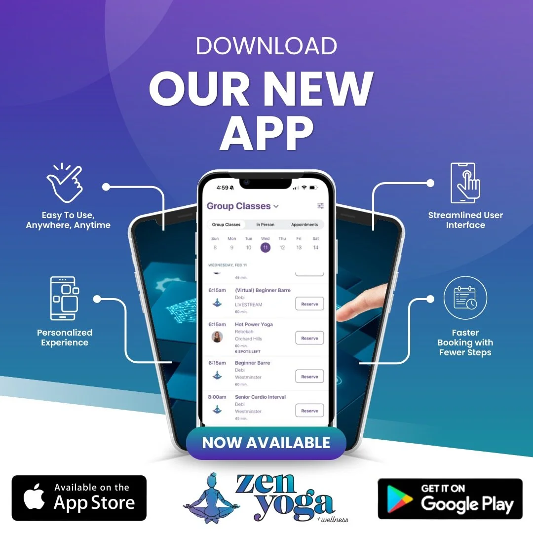Have you downloaded the NEW Zen Yoga &amp; Wellness app yet?

Our new app makes it easier than ever to:

✨ Book classes &amp; manage your schedule 
✨ Track your progress&amp; achievements 
✨ Take advantage of the messaging feature 
✨ Stay updated on 