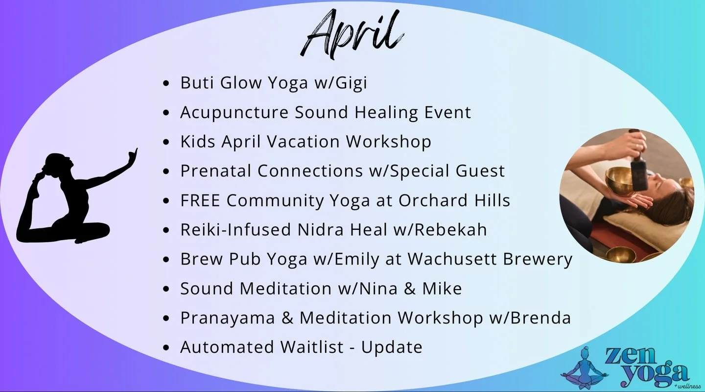 April at Zen 🌿🧘🏼&zwj;♀️

So many beautiful ways to practice, connect, and reset this month.

We shared everything in this month&rsquo;s newsletter &ndash; check your email for all the details 💌

Which one are you most excited for?

#yoga #communi