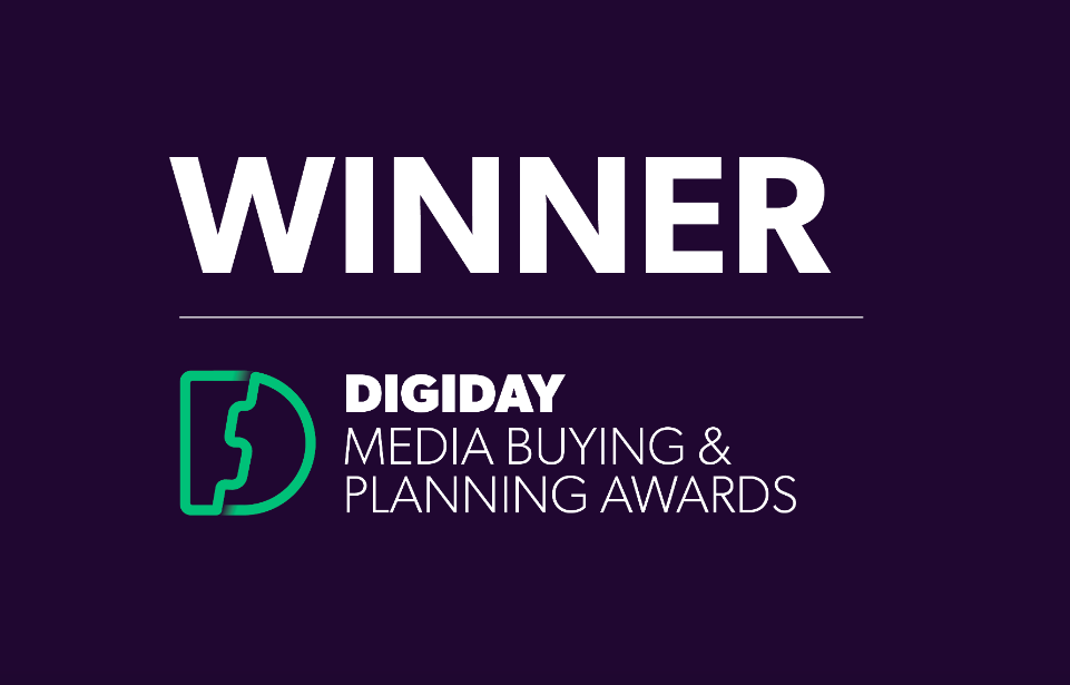 Winner of Digiday Media Buying & Planning Awards logo on dark background.