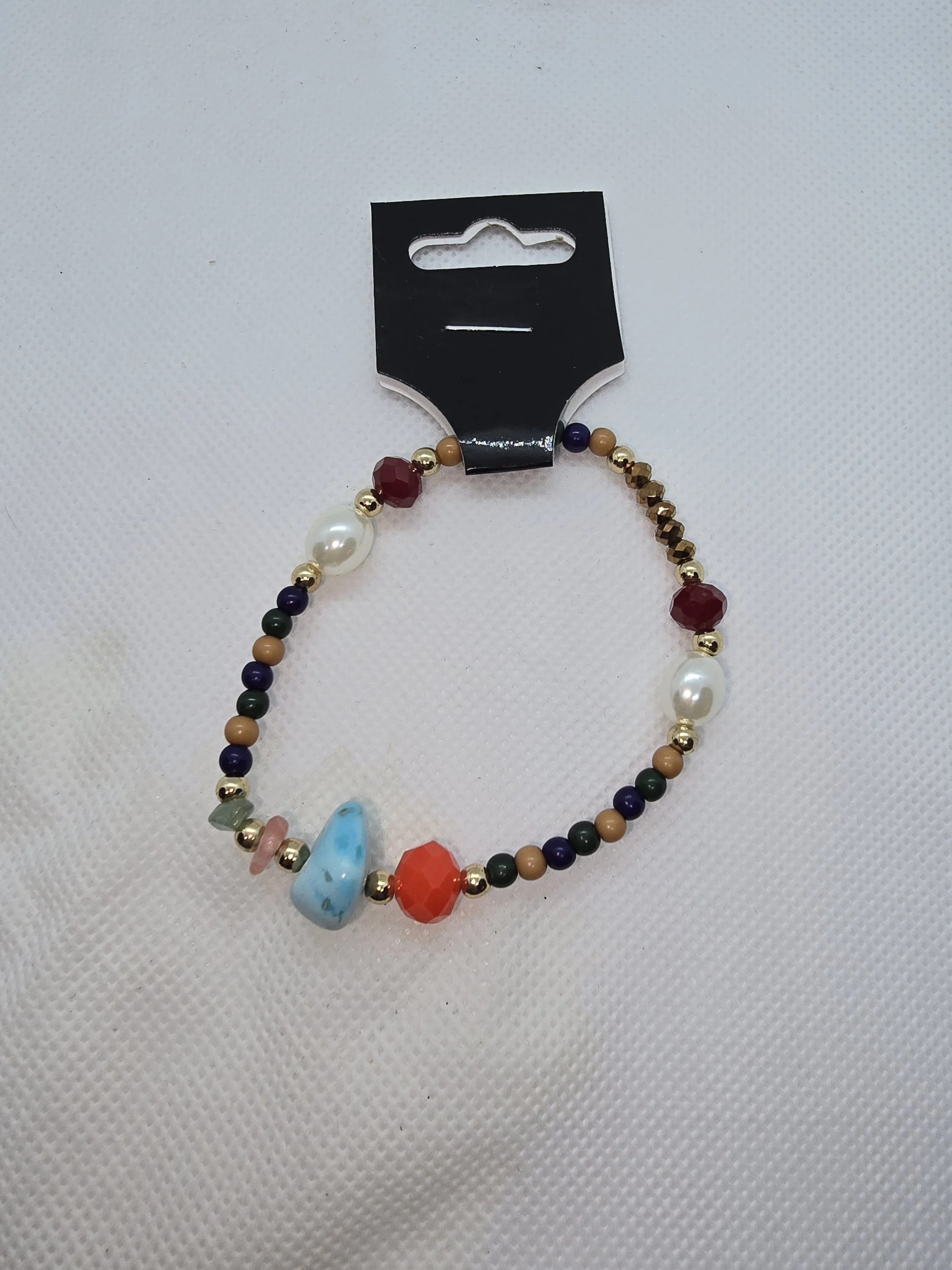 Multicolor Stone & Beaded Bracelet with Gold Accents