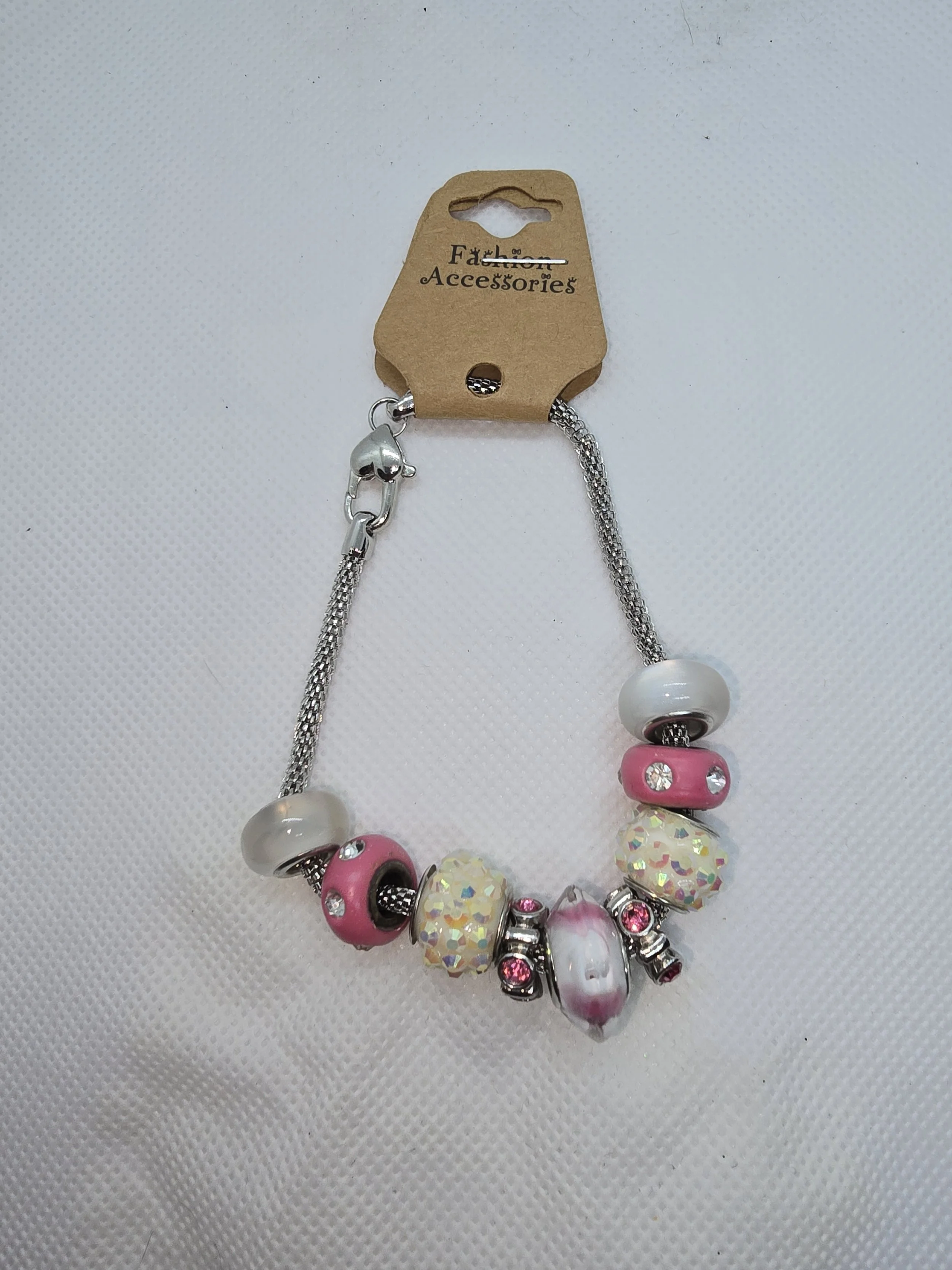 White & Pink Beaded Bracelet
