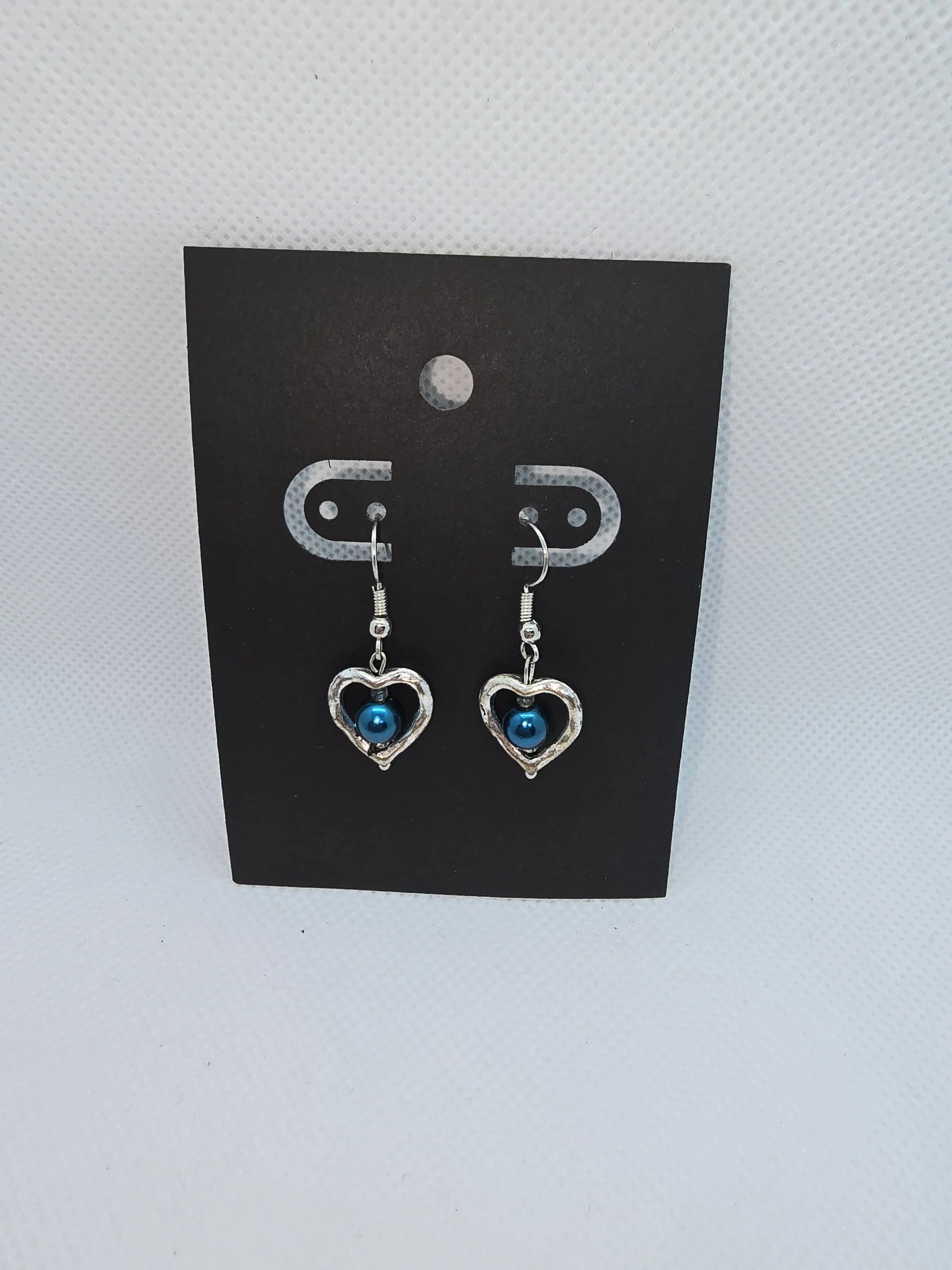 Silver Heart & Blue/Teal Pearl Earrings
