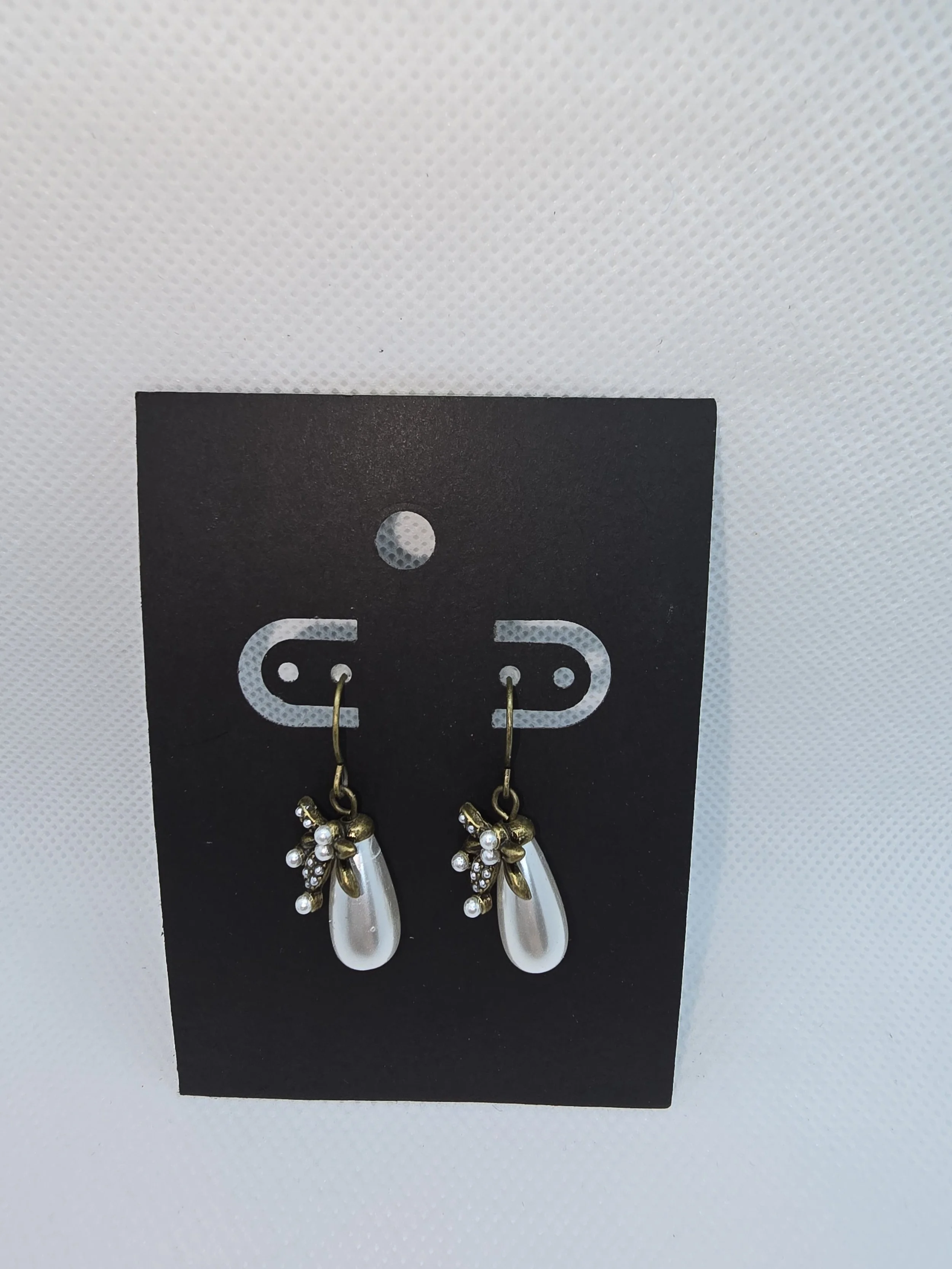 Pearl & Bronze Bow Earrings