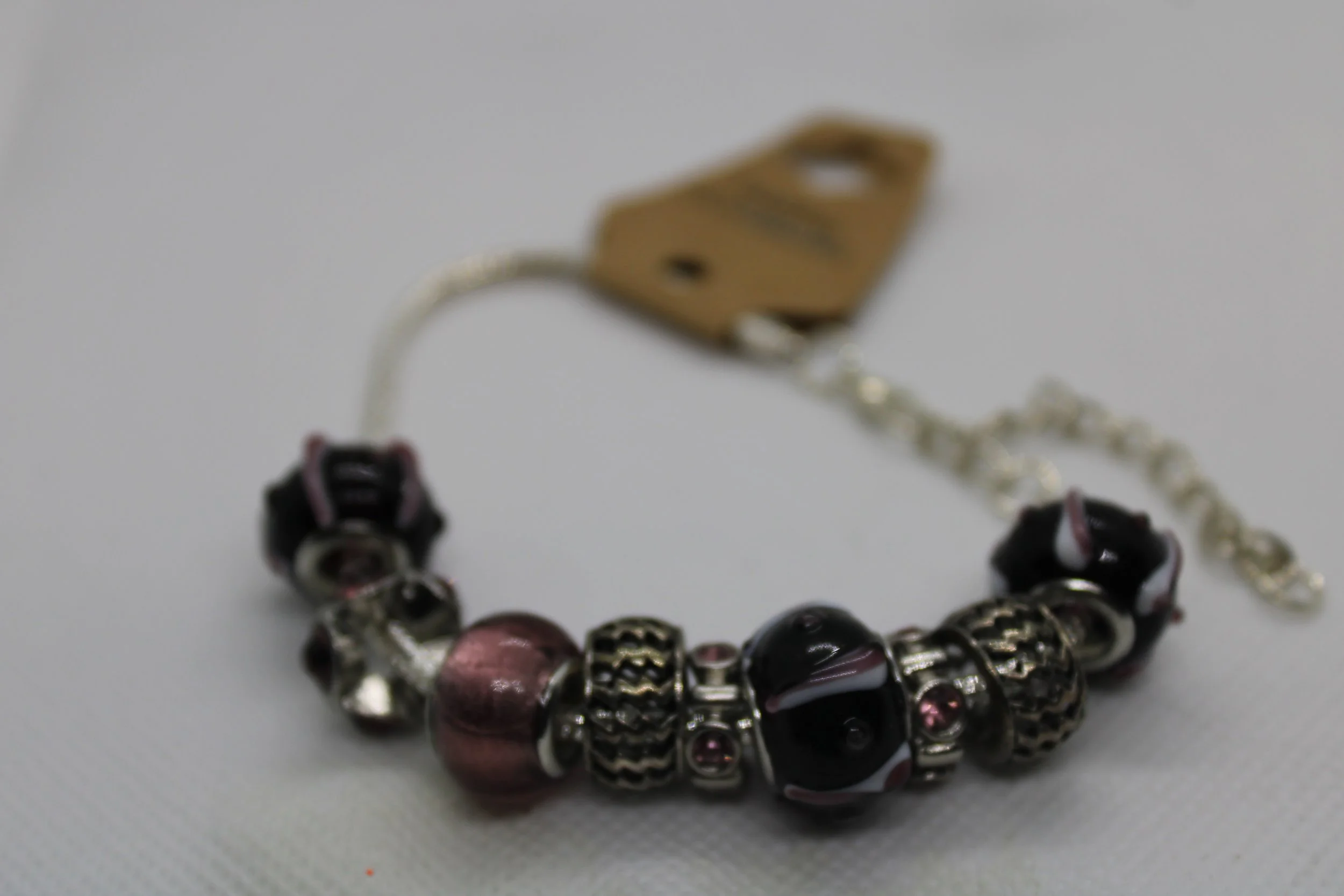Purple, Black & Silver Beaded Bracelet