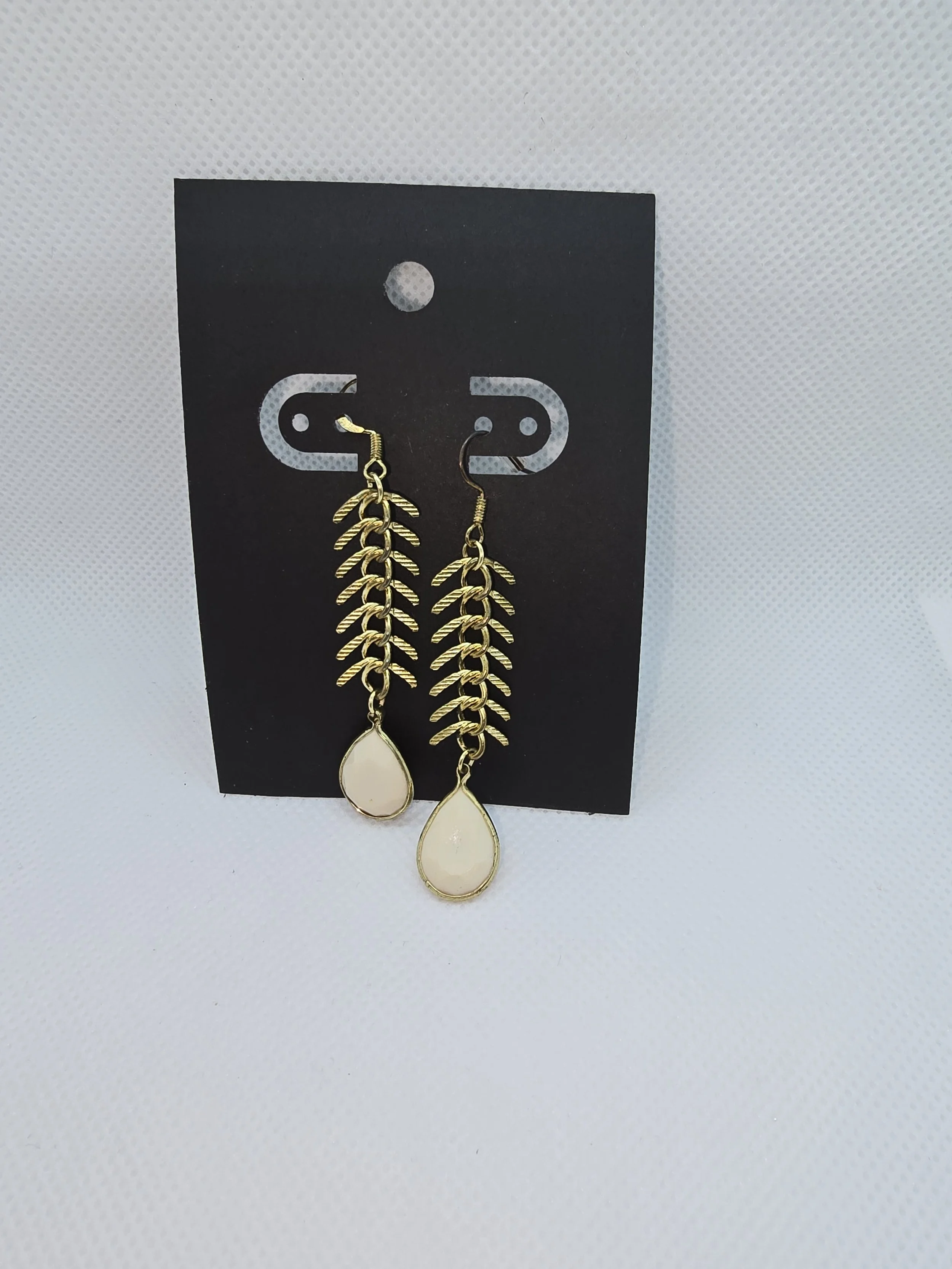 Gold & Beige Hanging Earrings