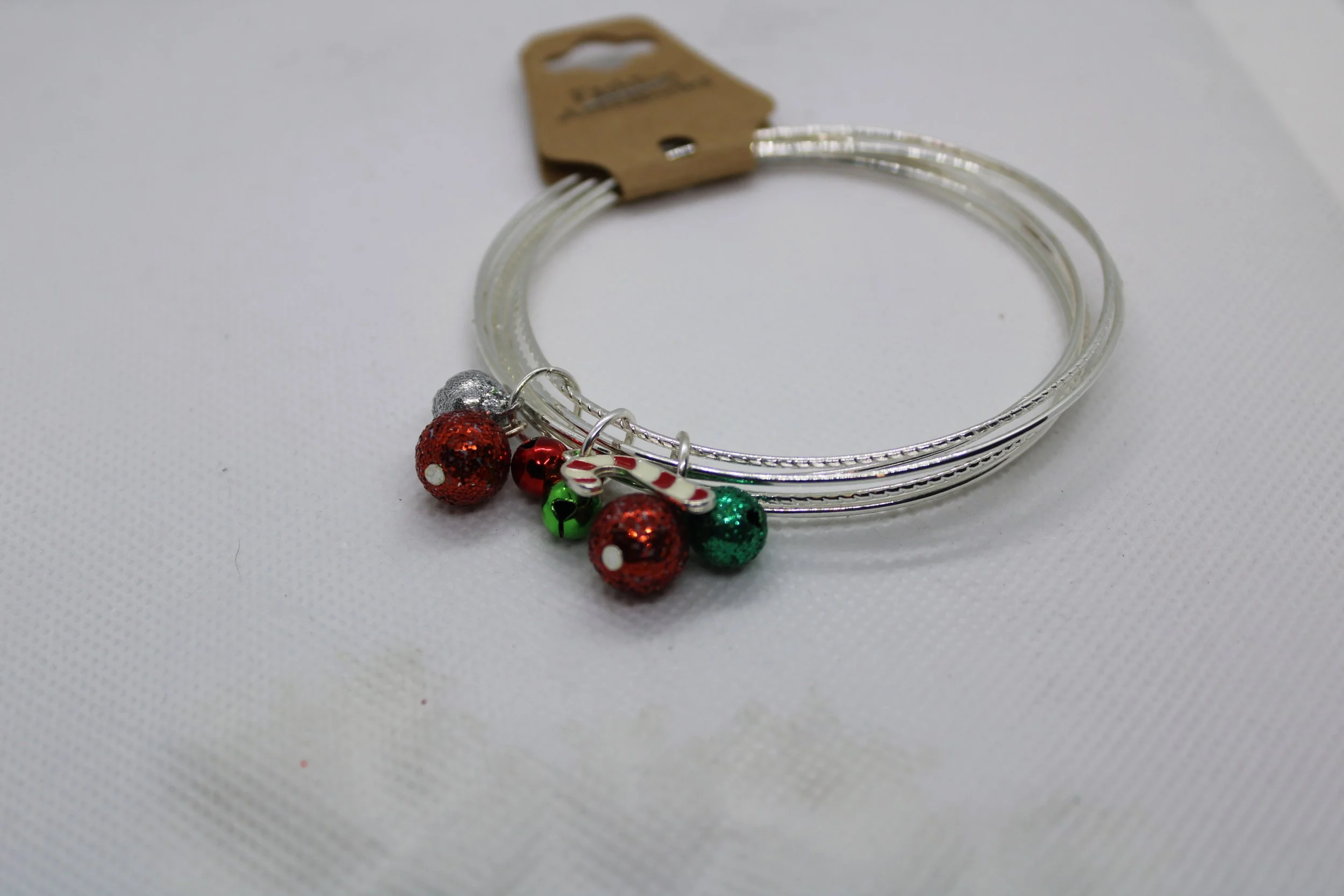 Red, Green & Silver Bell Holiday Bangle