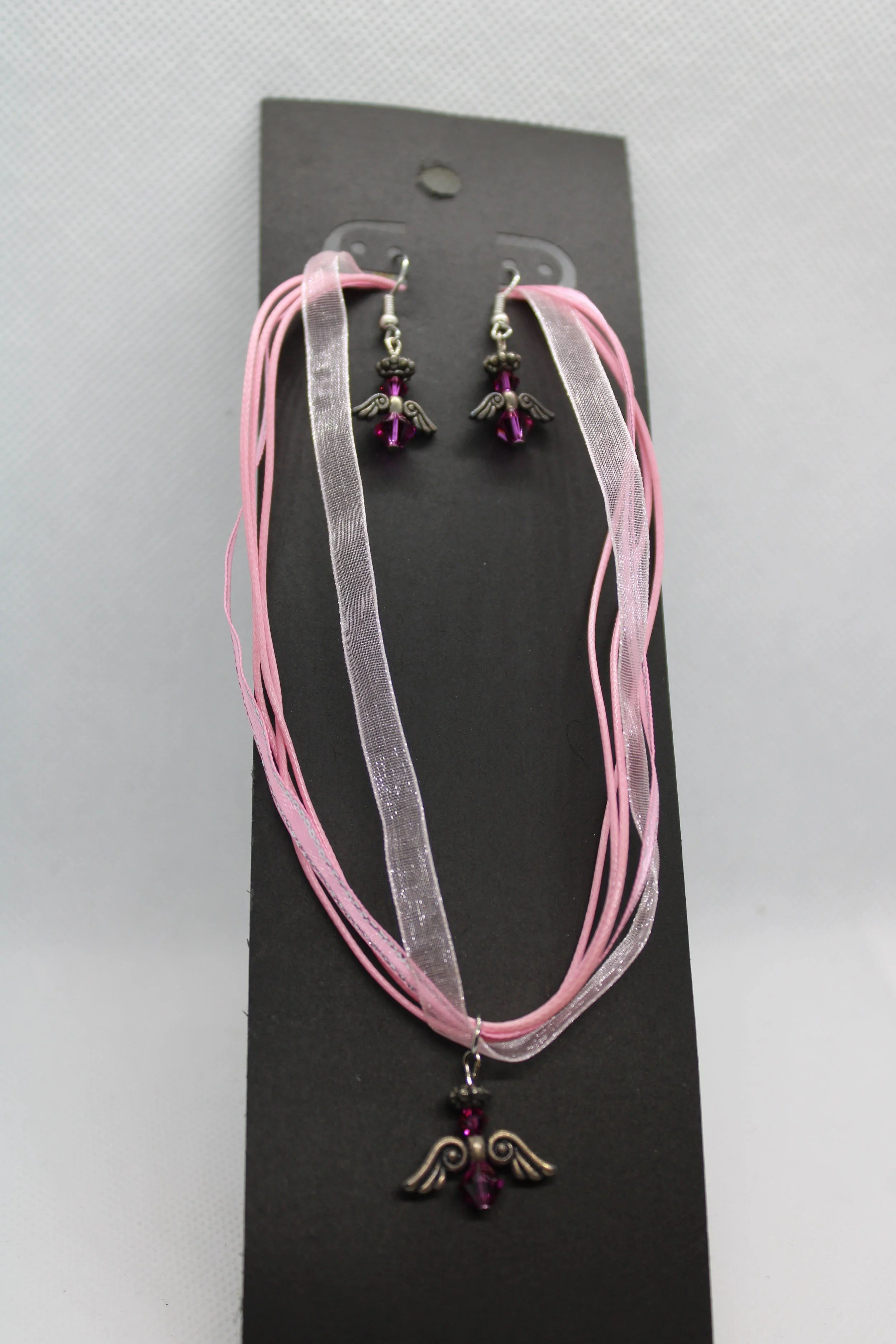 Pink Angel Necklace & Earrings Set