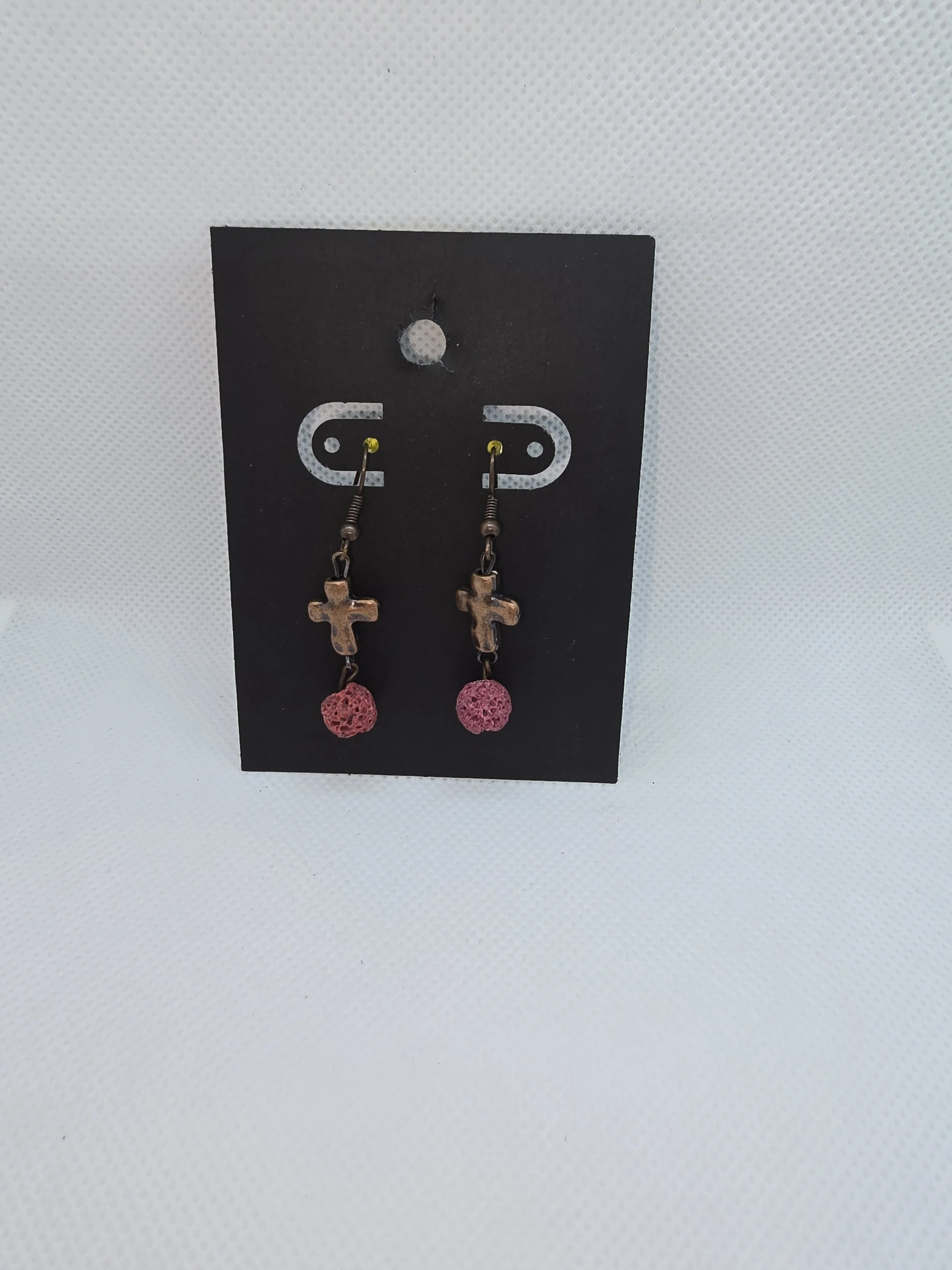 Rustic Cross with Red Lava Rock Hanging Earring