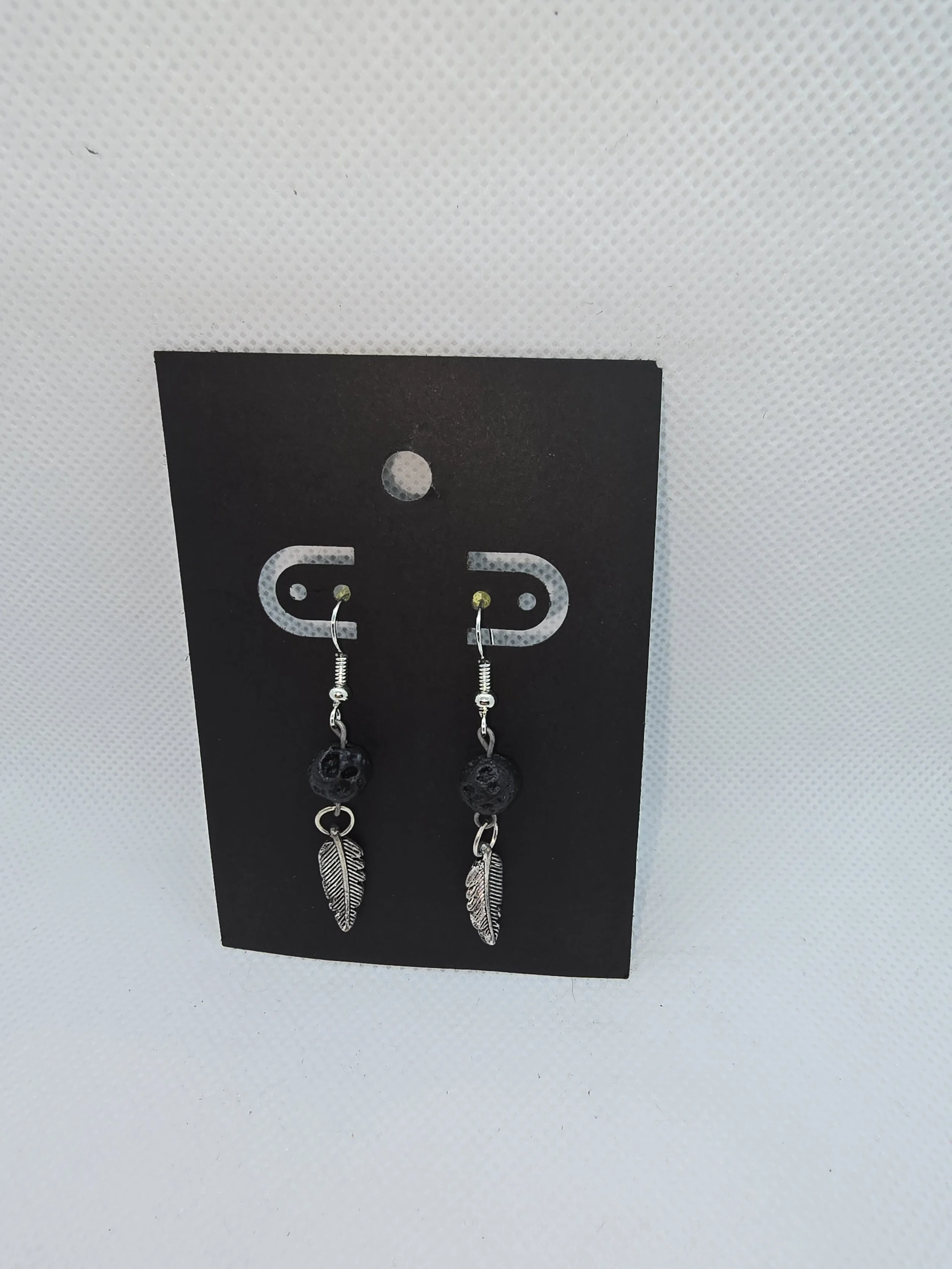 Black Lava Rock & Silver Feather Hanging Earring