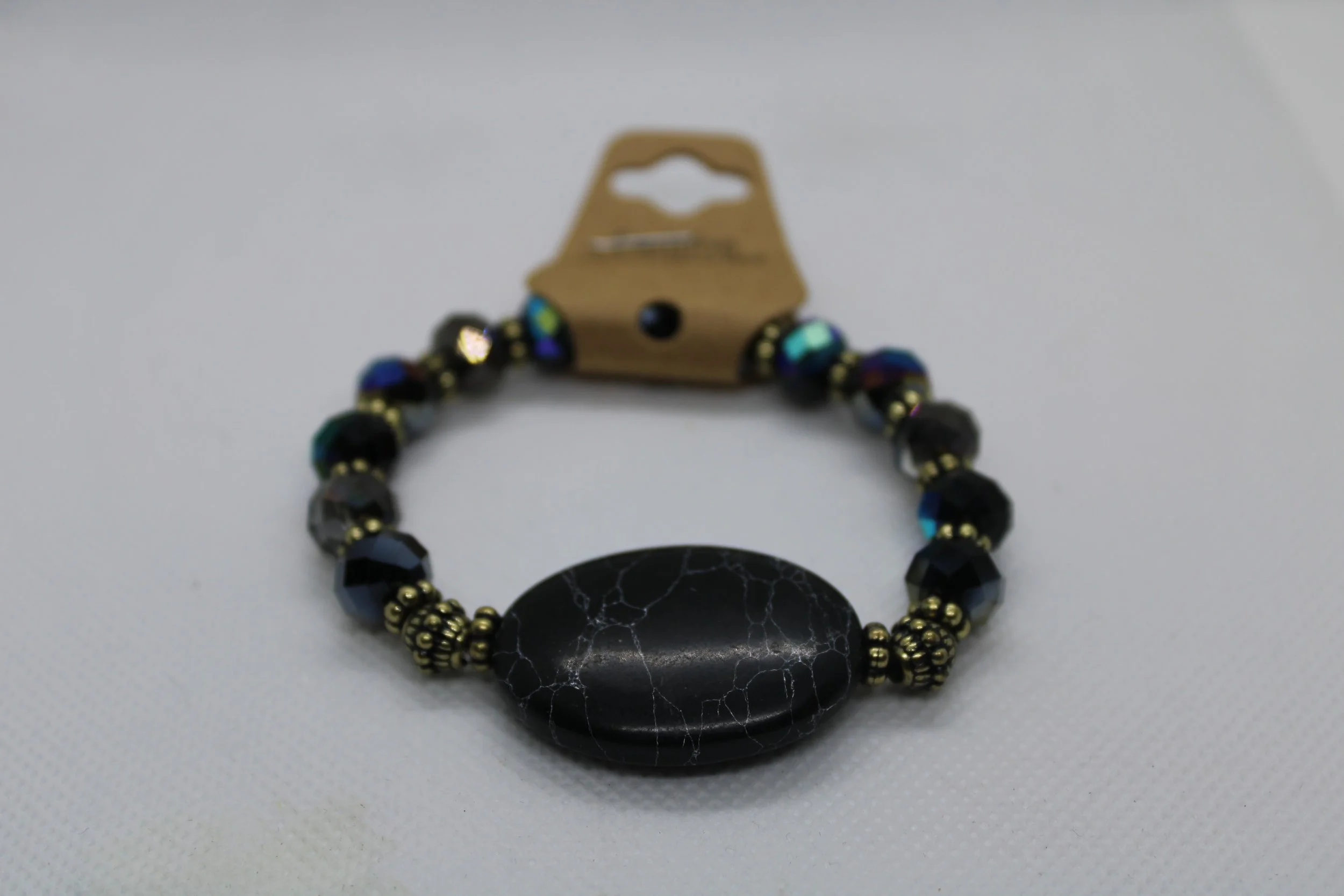 Black Stone & Multicolor Beaded Bracelet