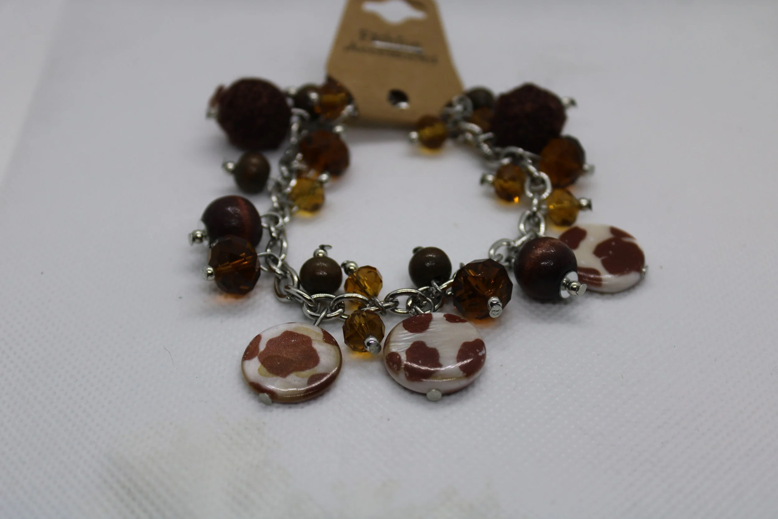 Silver & Brown Dangle Charm Bracelet
