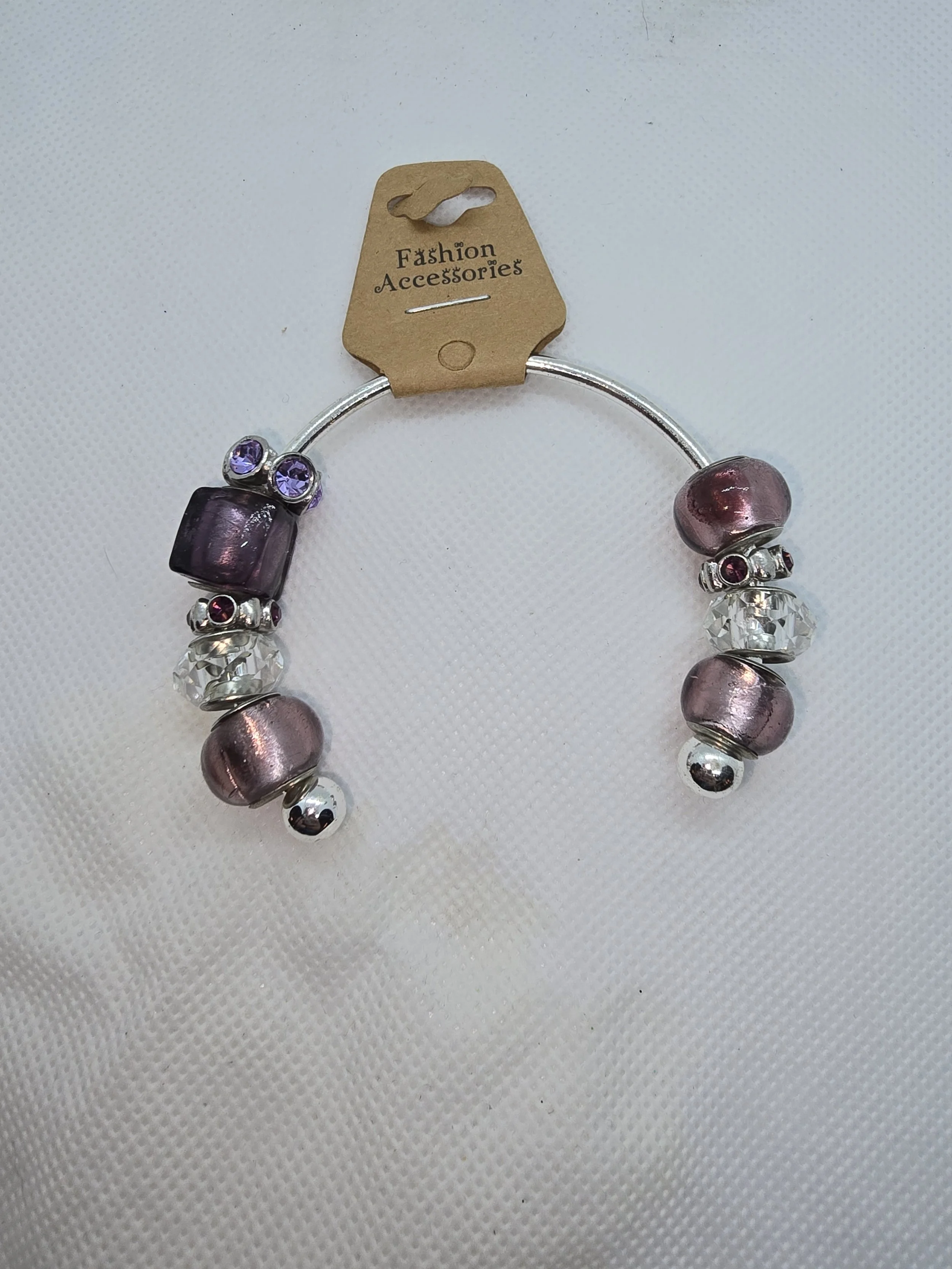 Purple & Silver Beaded Bangle Bracelet