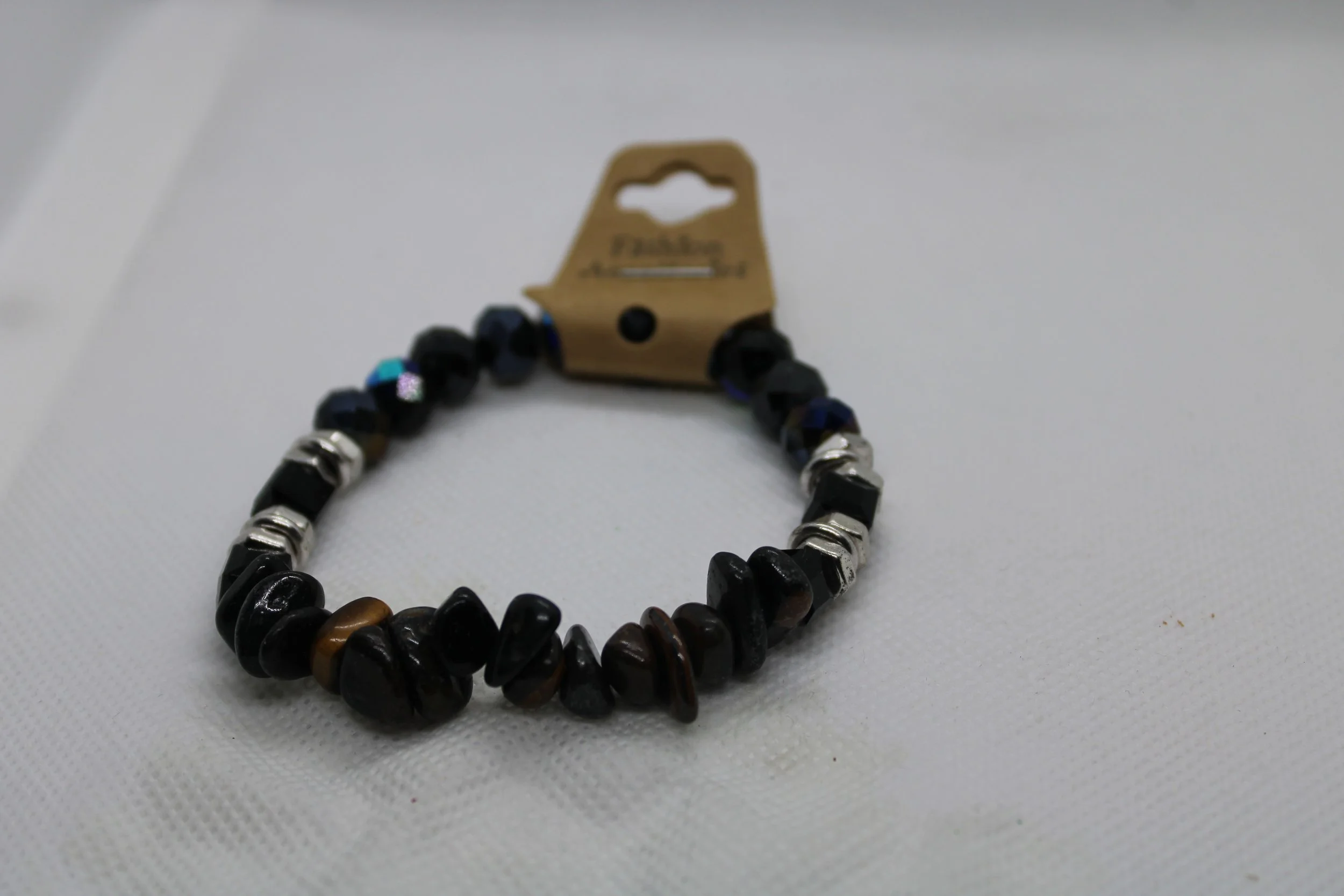 Dark Multicolor With Silver Accent Bead & Stone Bracelet