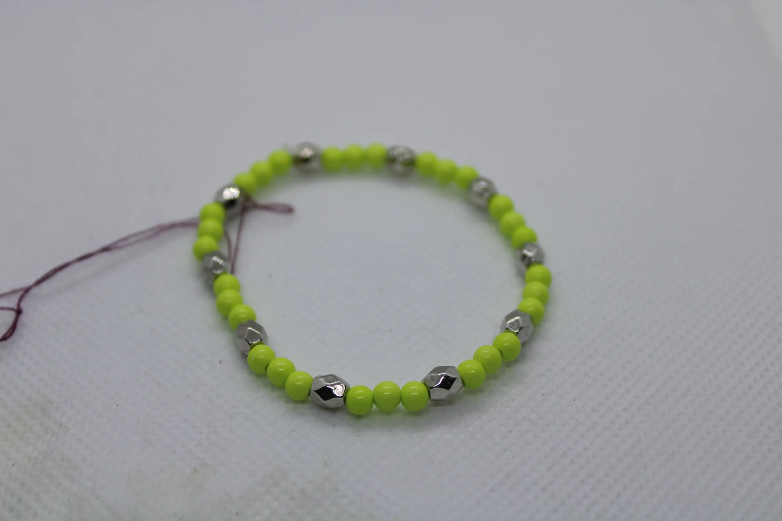 Children's Neon Yellow & Silver Beaded Bracelet