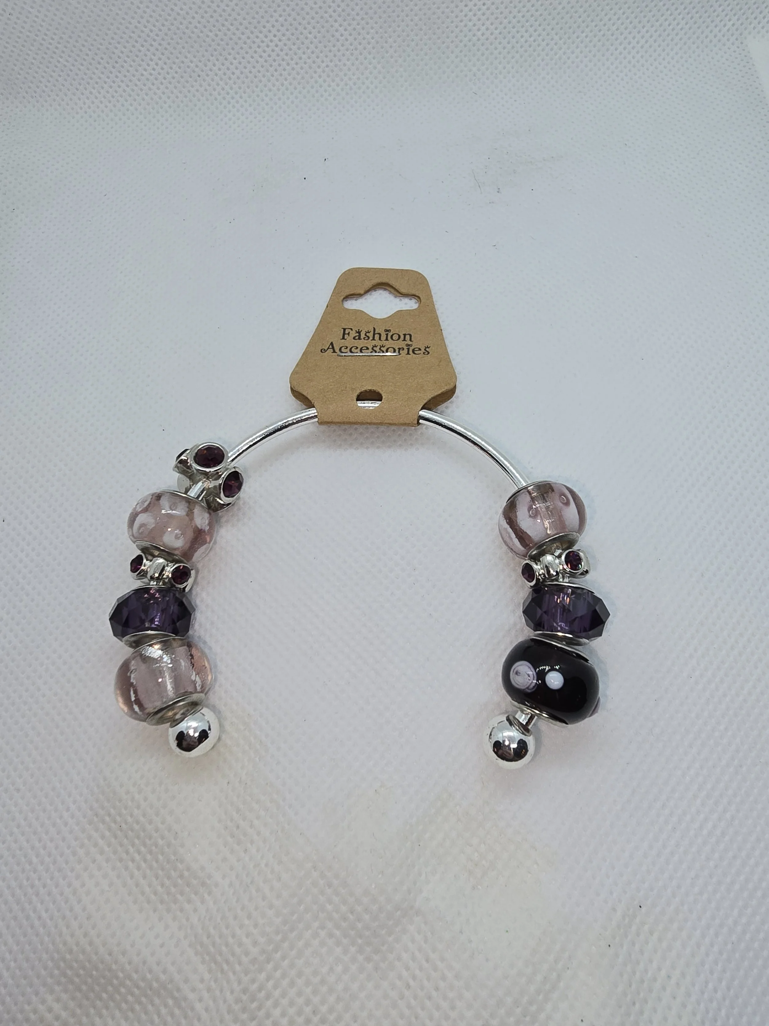Purple & Silver Beaded Bangle Bracelet