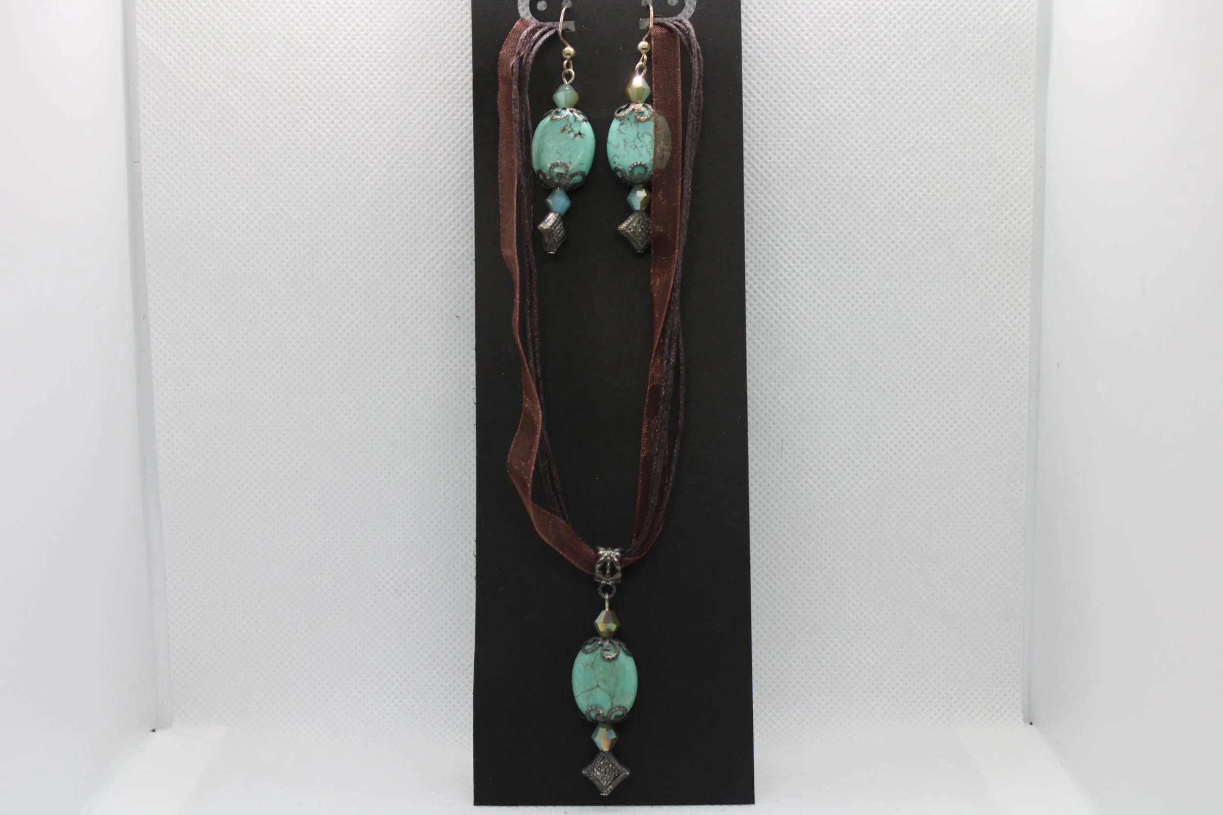 Turquoise, Brown & Black Necklace & Earrings Set