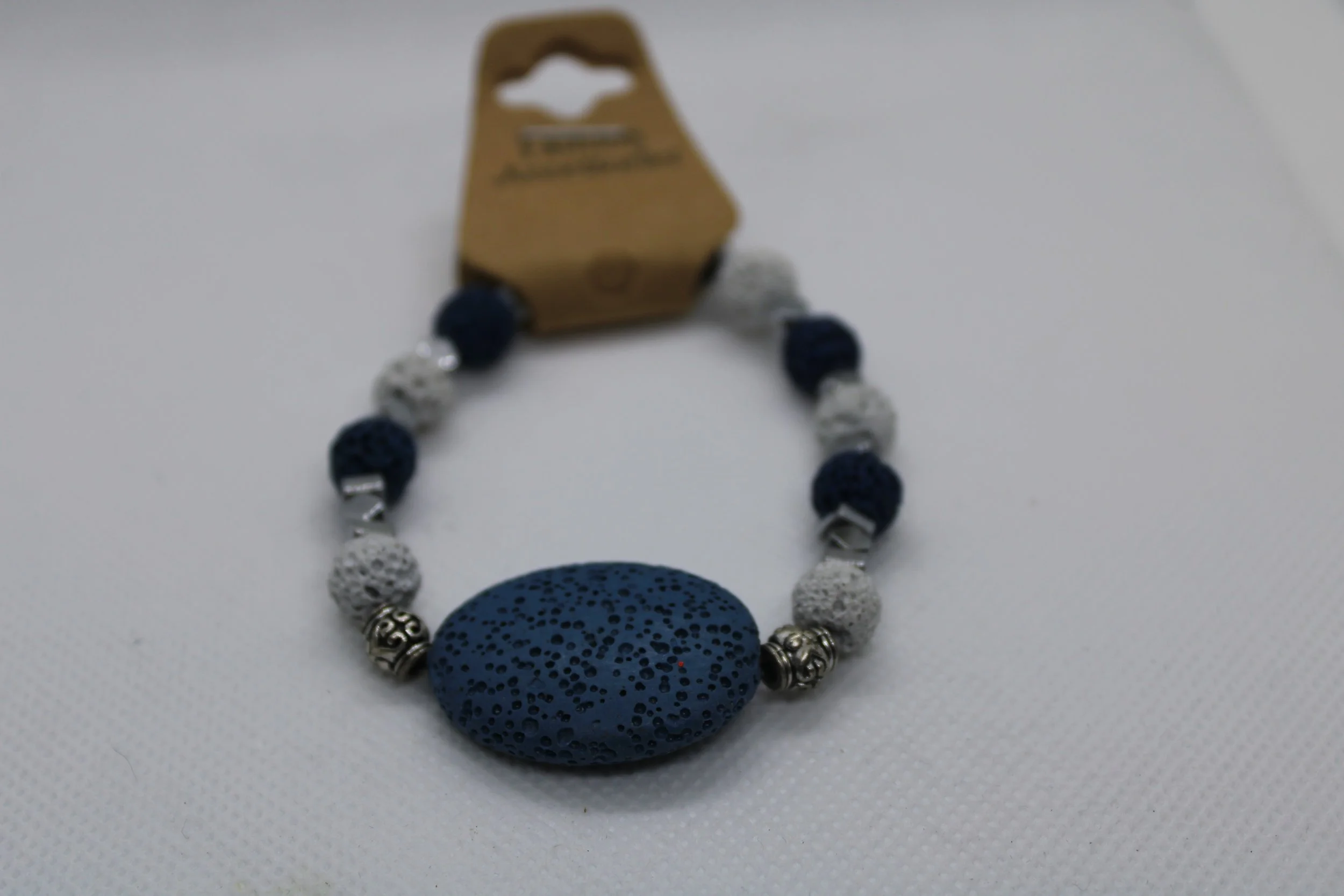 White & Blue Lava Rock Bracelet with Silver Accents