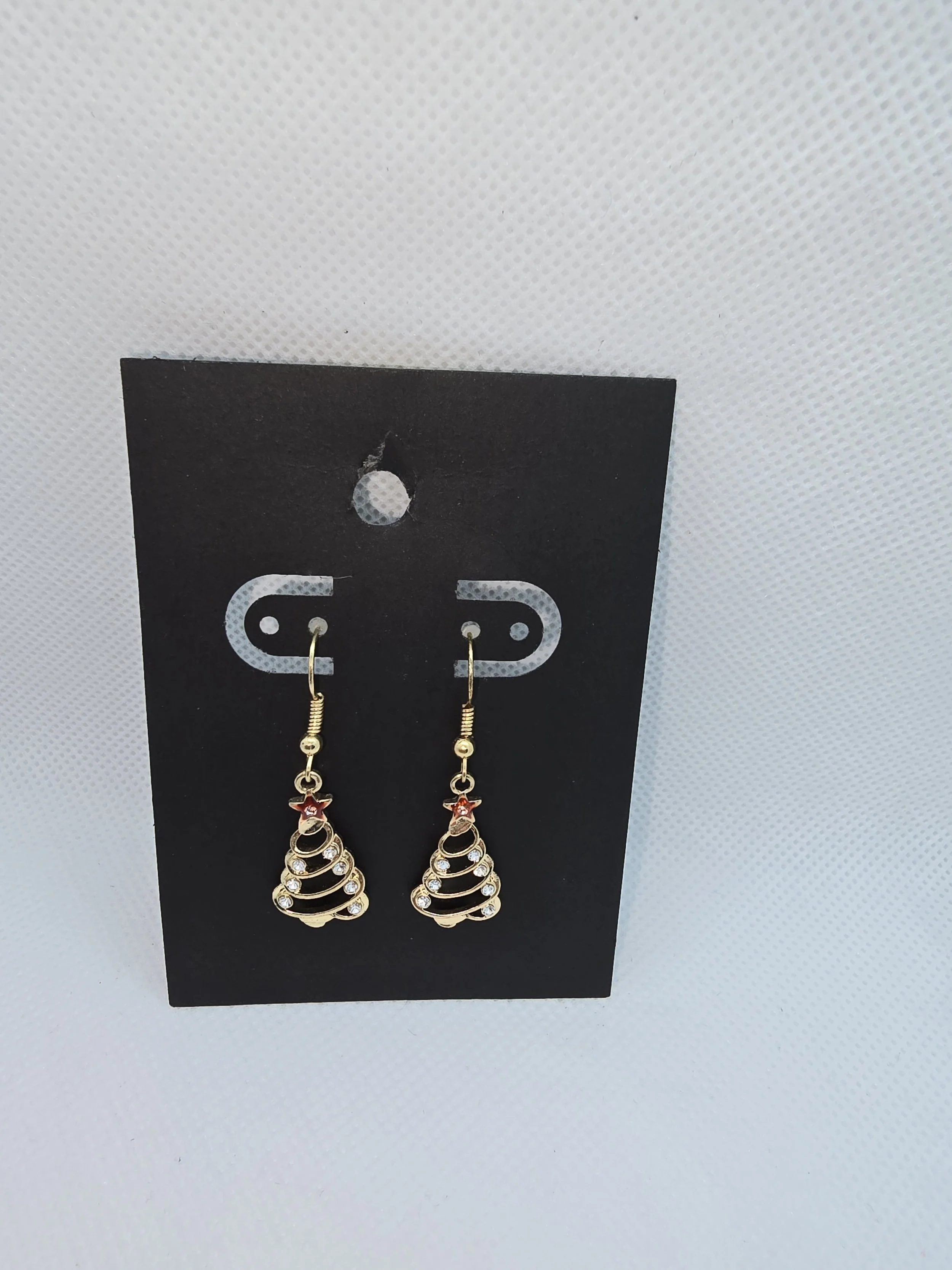 Gold Christmas Tree with Red Star Holiday Earring