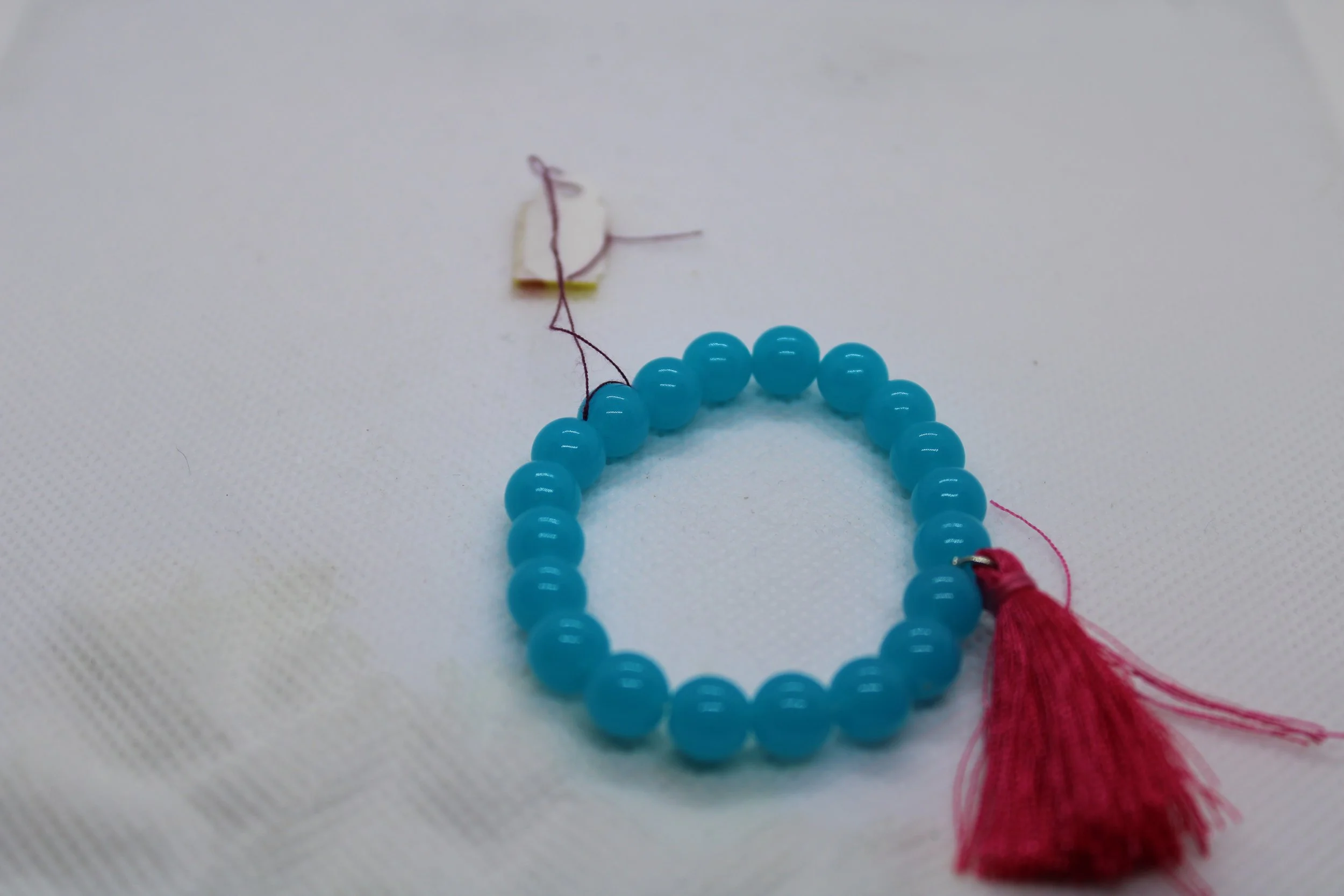 Children's Blue Bracelet with Pink Tassel