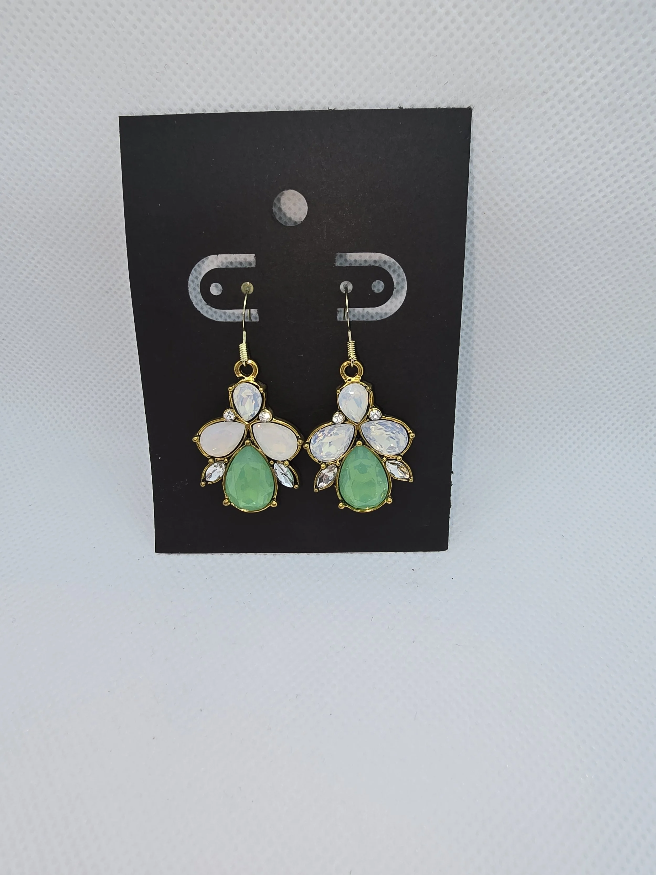 White & Green Dangling Earrings