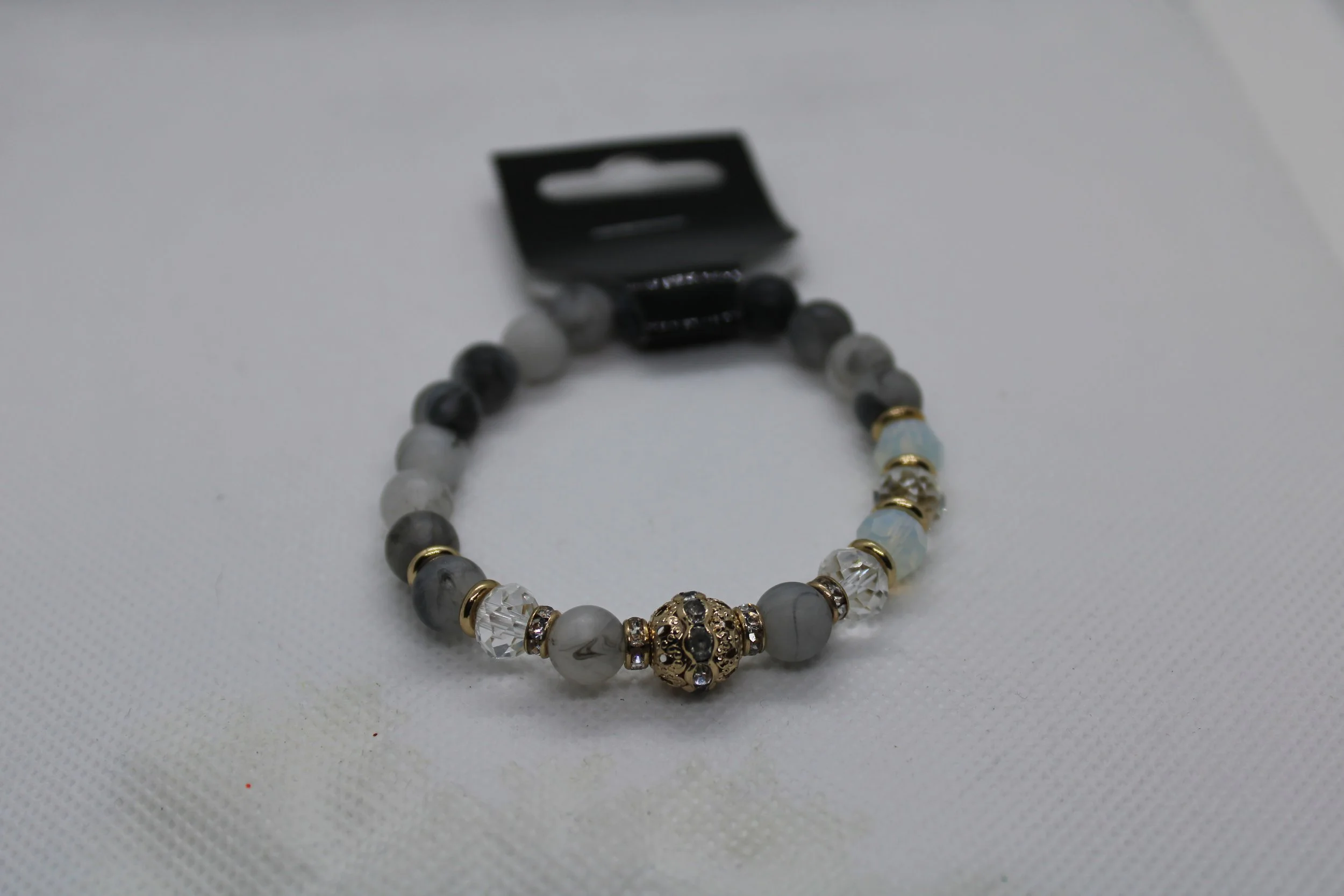 White, Gray, & Gold Beaded Bracelet